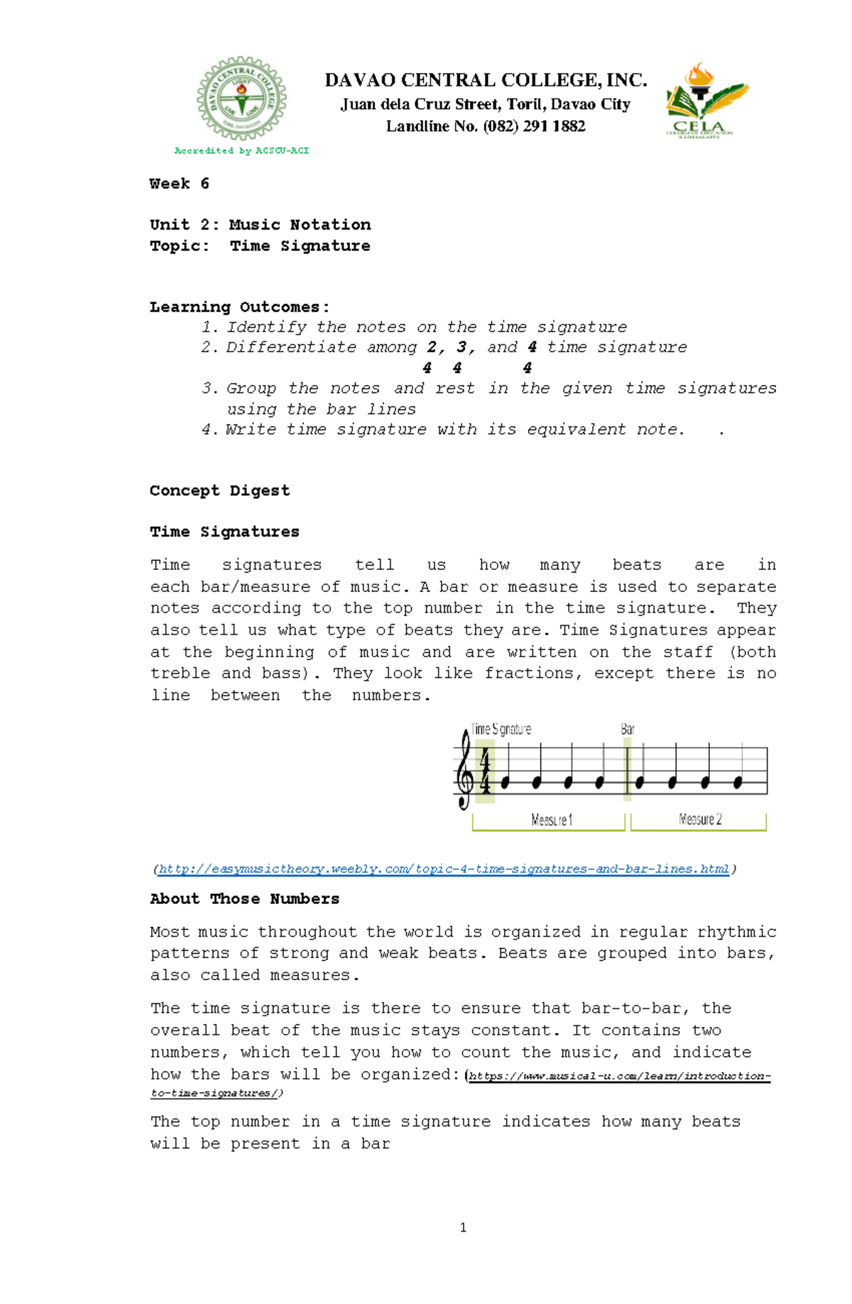 WEEK 6 - Unit 2: Understanding Time Signatures in Music - Studocu