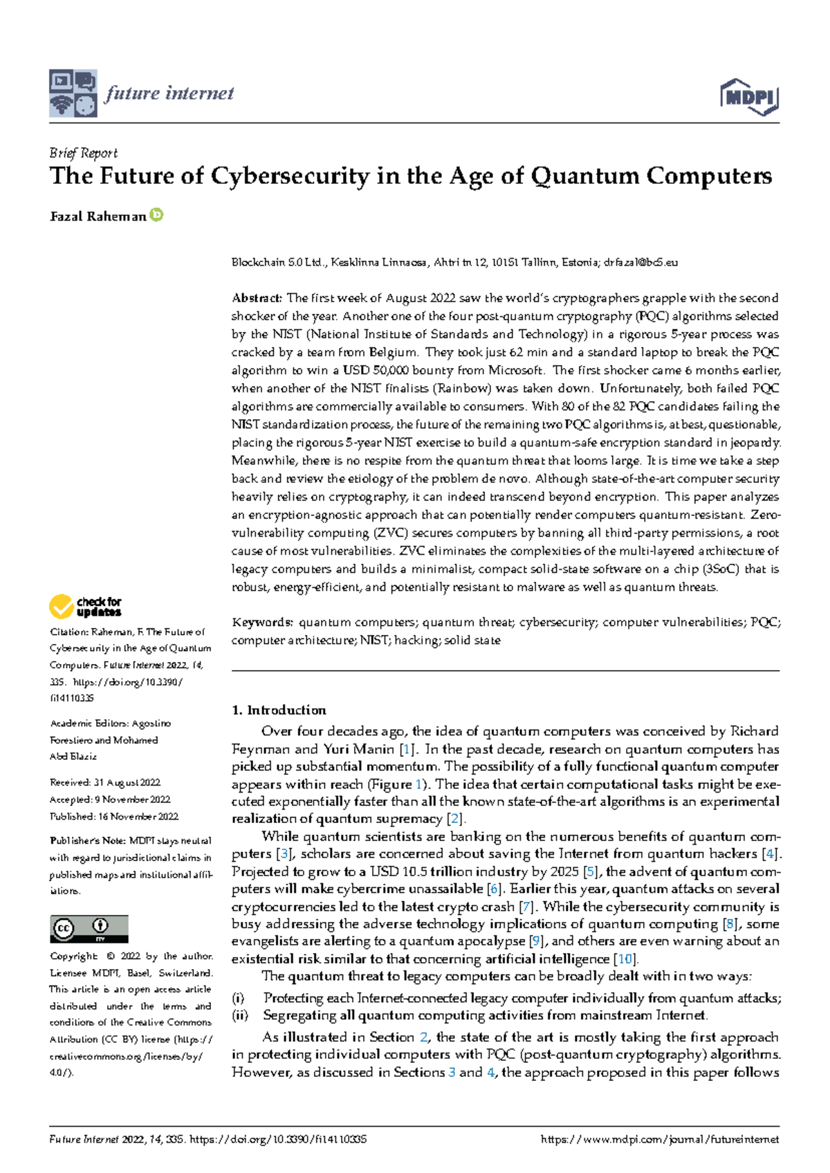 Future Internet 2022: Cybersecurity Challenges in Quantum Computing Era ...
