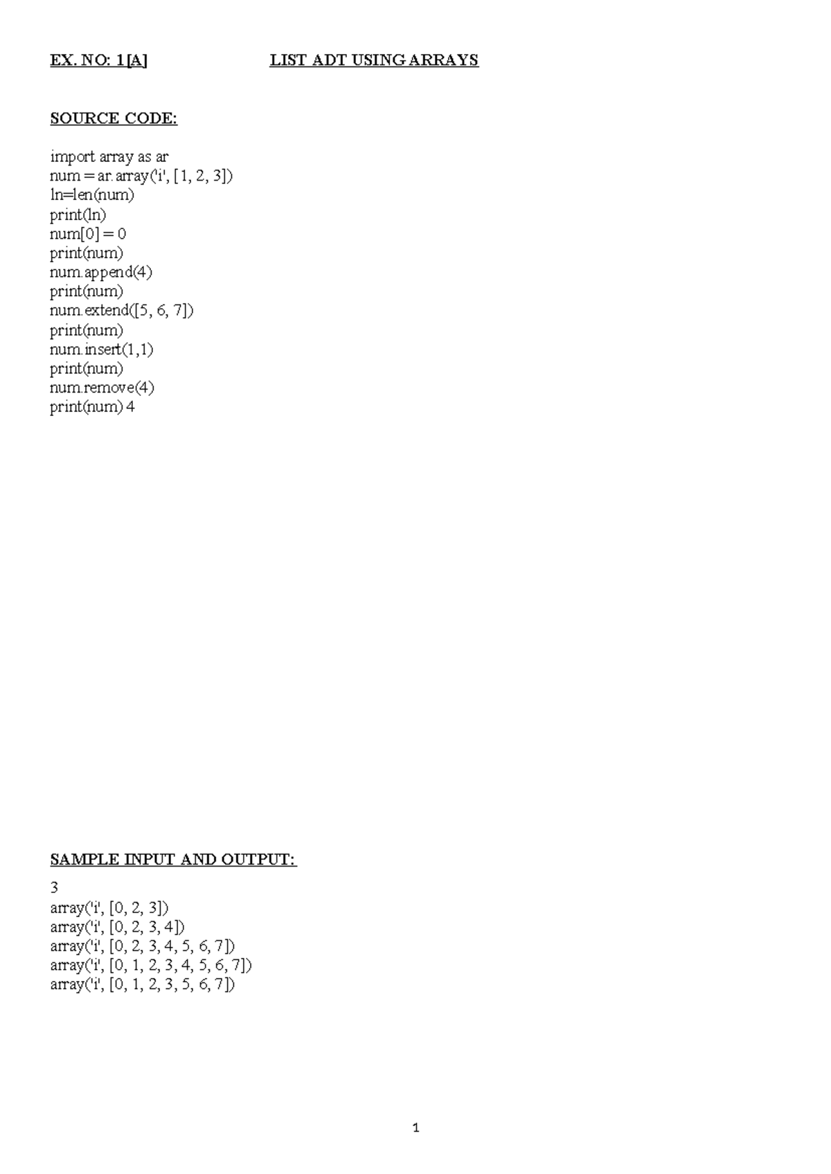 DSA LAB Manual-I CS - DSA: ADTs & Search Algorithms Source Code - Studocu