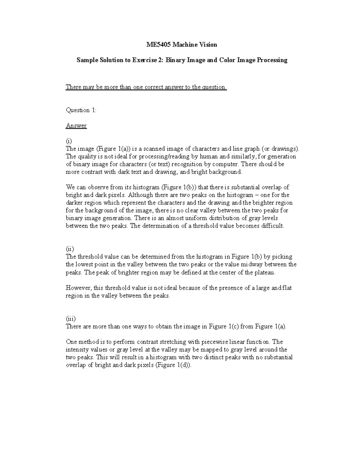 ME5405 Machine Vision Exercise 2: Binary & Color Image Processing ...