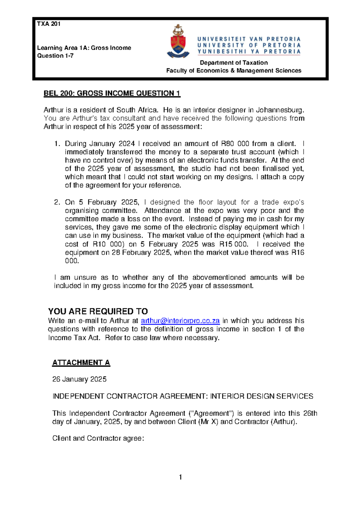 TXA201 Gross Income Questions 1-7 - BEL 200: GROSS INCOME QUESTION 1 ...