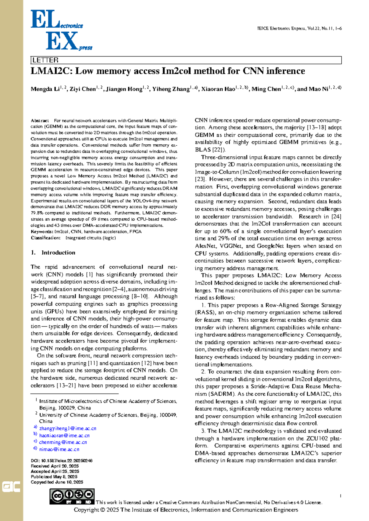 3. LMAI2C: Low Memory Access Im2col Method for Efficient CNN Inference ...
