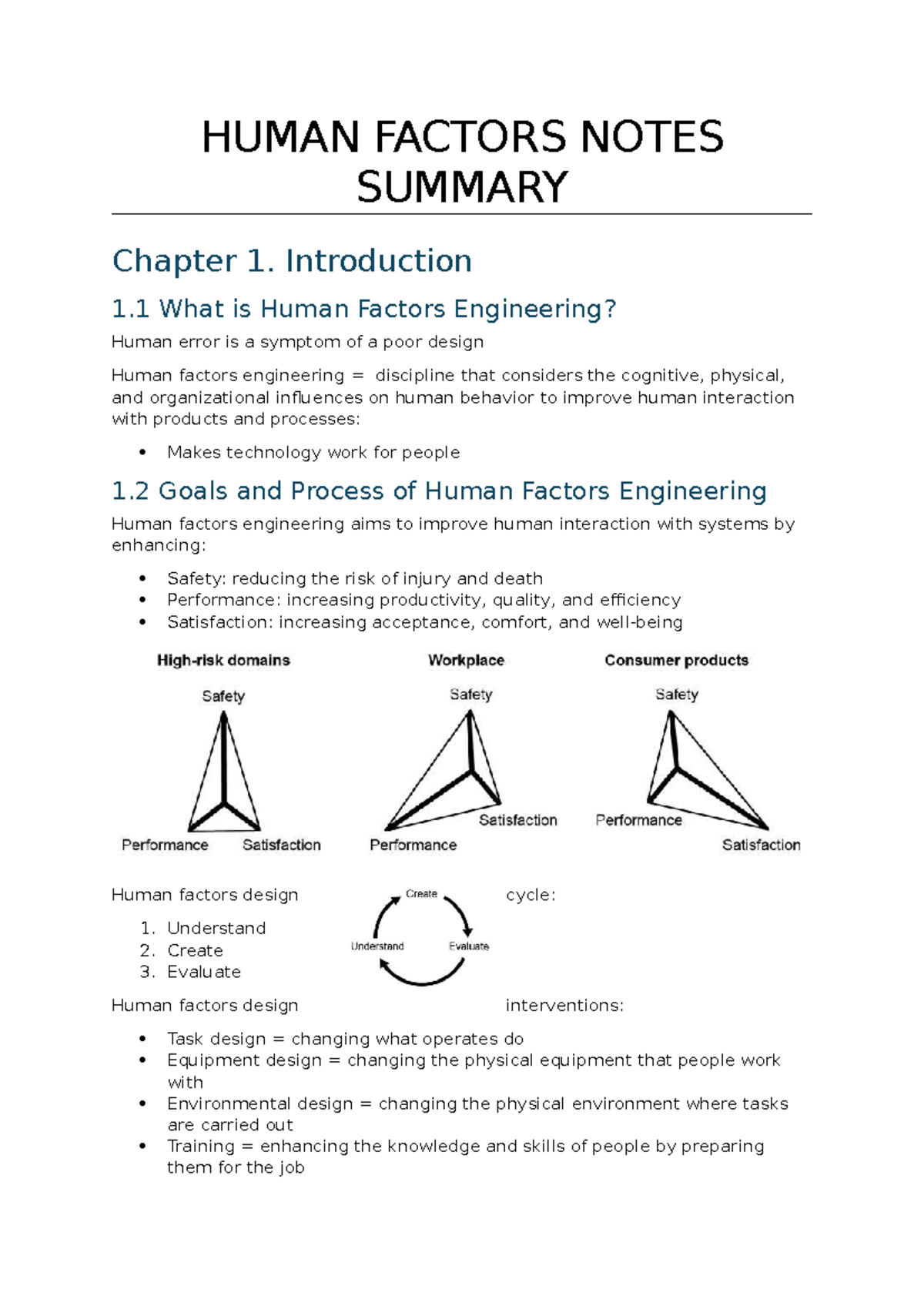 HUMAN FACTORS ENGINEERING NOTES SUMMARY - Chapter 1 & 2 - Studeersnel