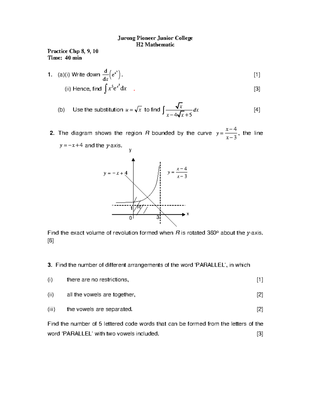 NWA1 H2 Mathematics Practice Notes for Chapters 8, 9, 10 - Studocu