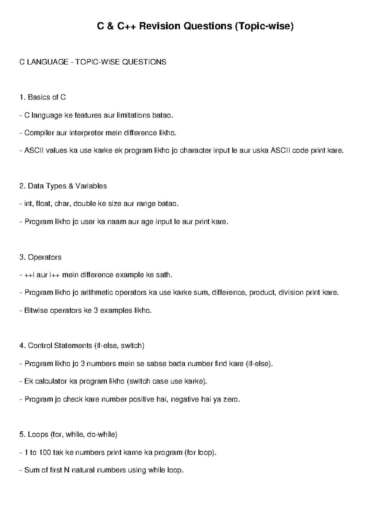 C Cpp Revision Questions: Key Concepts and Programs - Studocu
