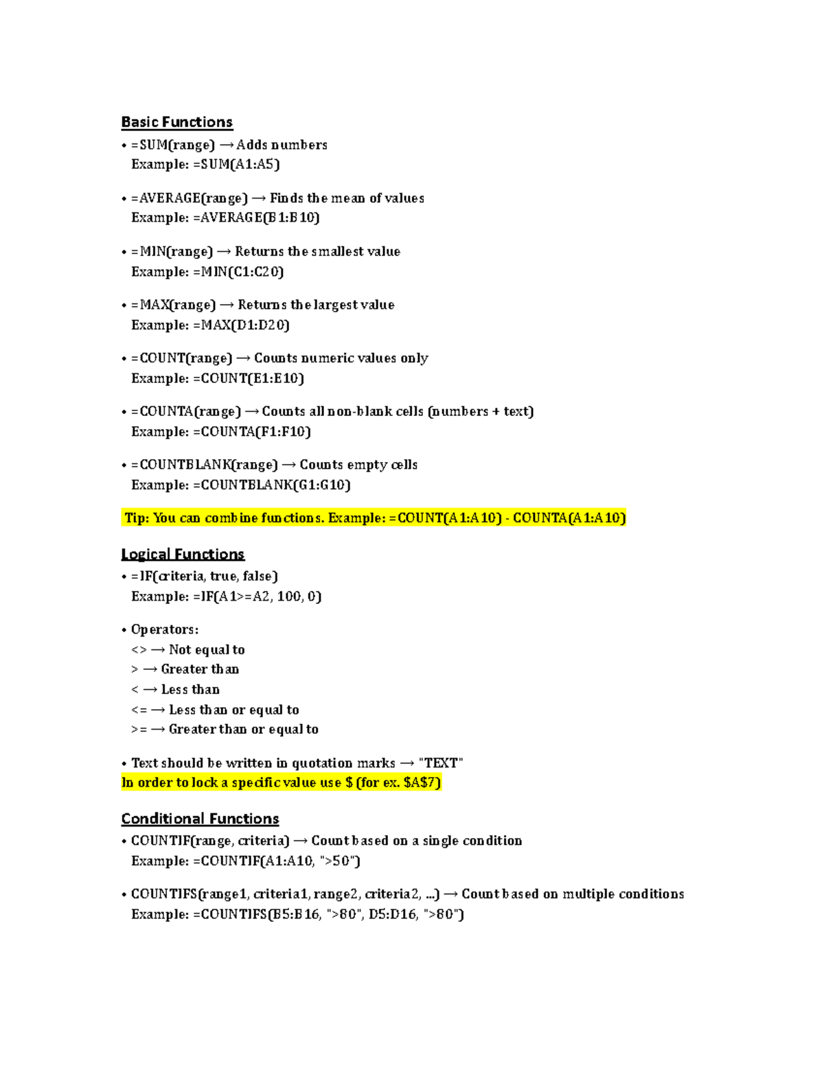 Excel Functions & Formulas: Basic to Conditional Functions (Course Code ...