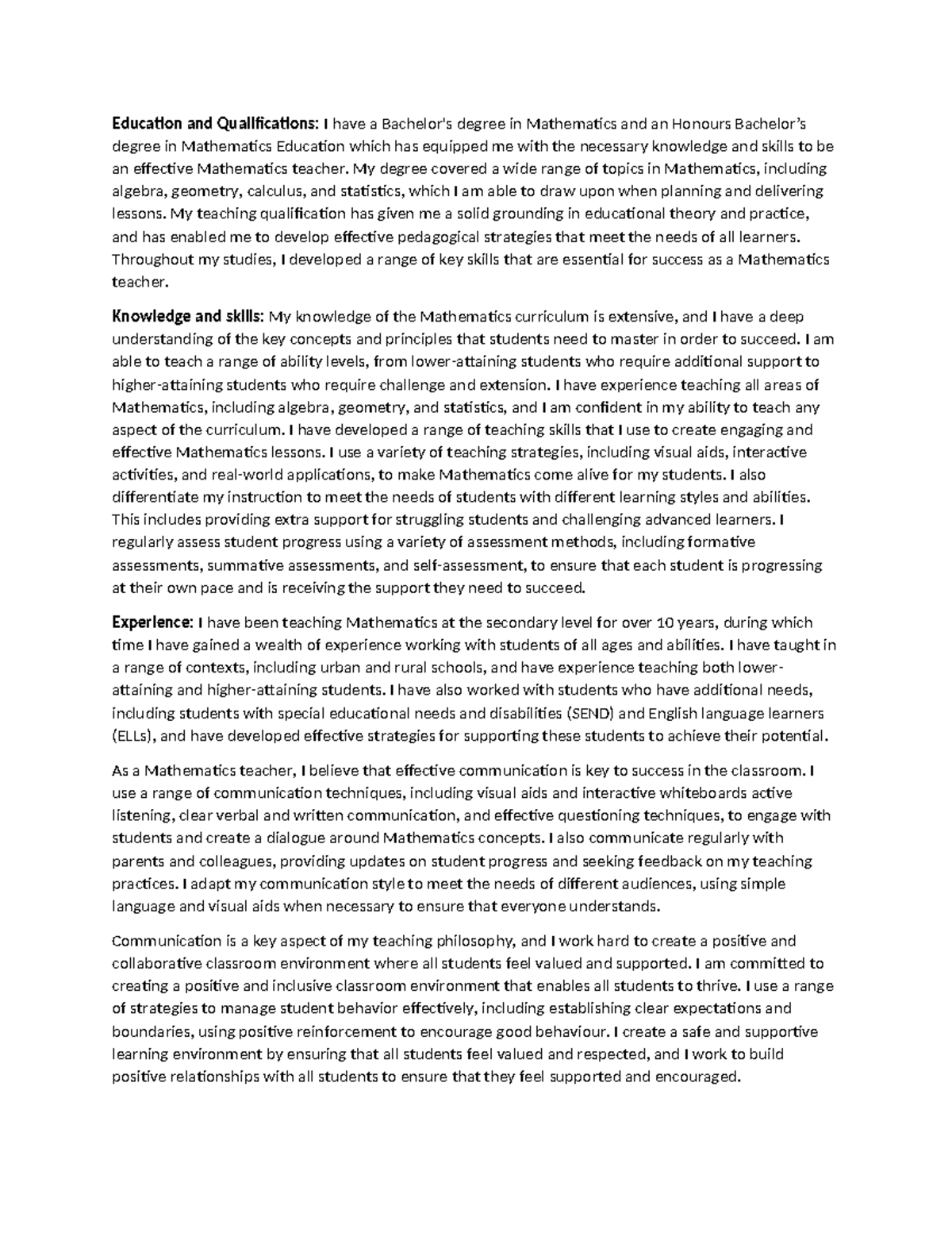 Supporting Statement for Mathematics Teaching Qualifications and ...