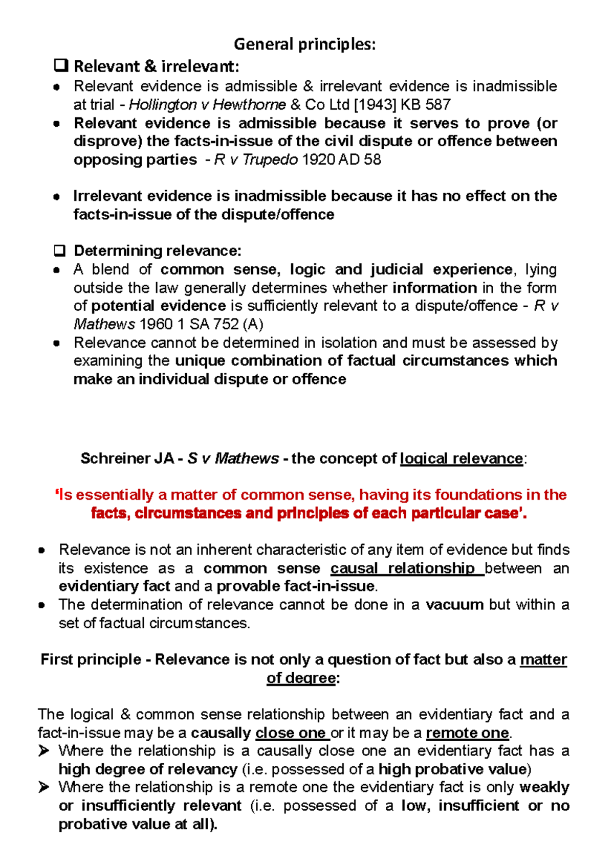 Theory OF Relevance OF Evidence - General principles: Relevant ...