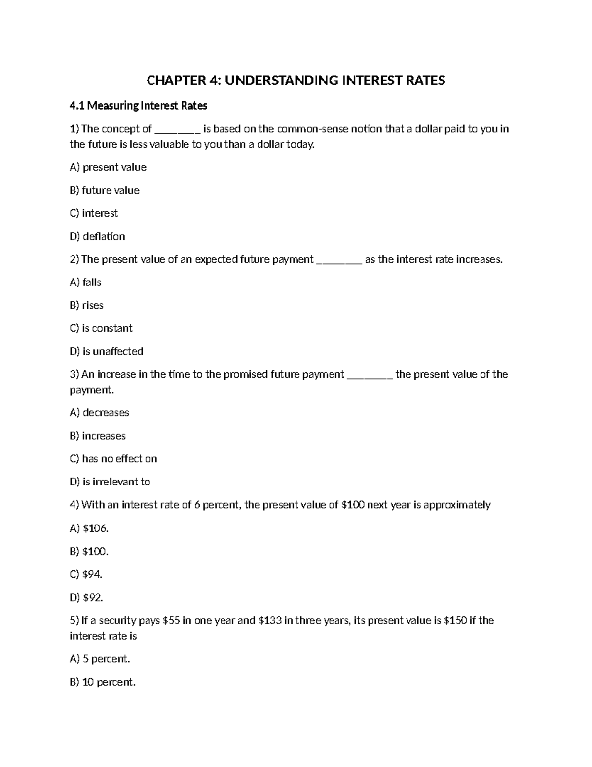 Chapter 04: Understanding Interest Rates and Their Implications - Studocu