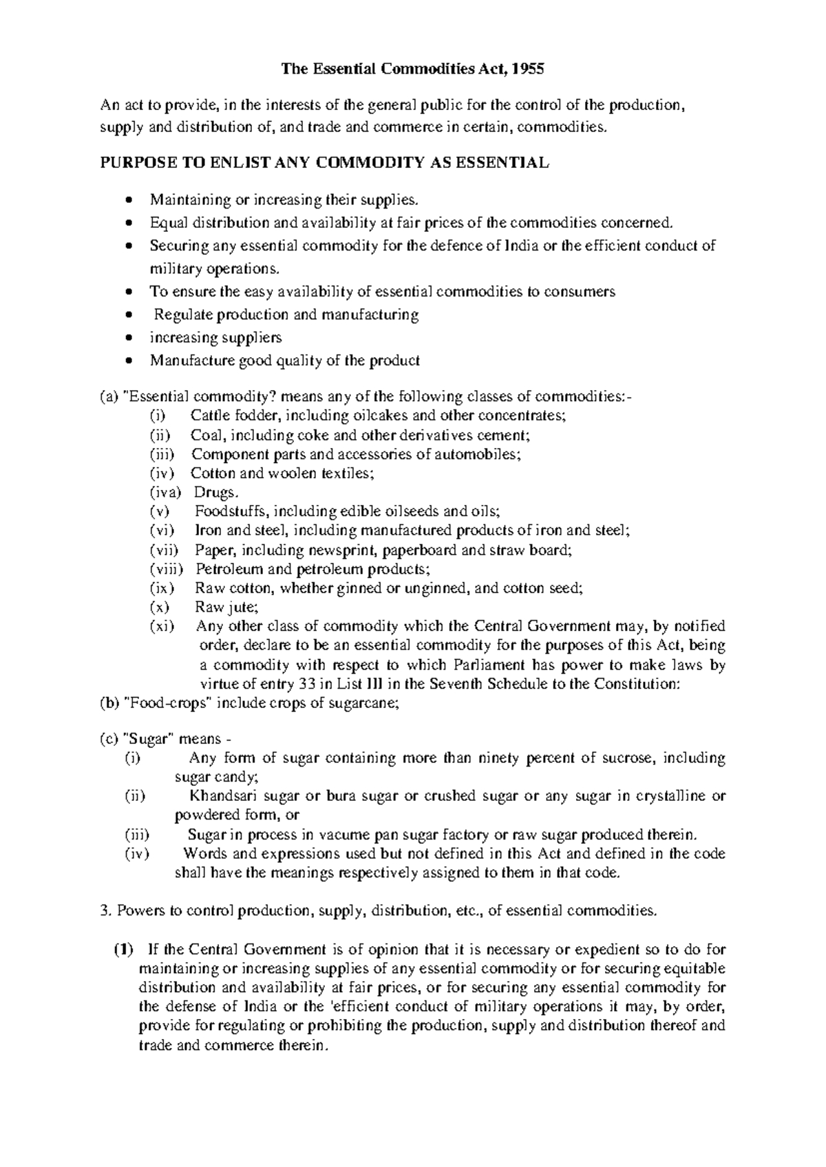 Essential commodities Act - Pharmaceutical Jurisprudence Notes - The ...