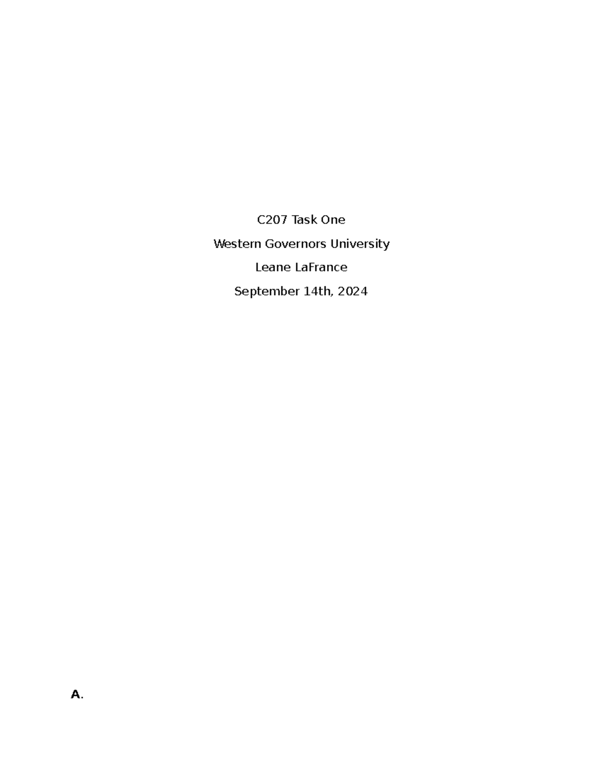 C207 Task One - C207 task one for 2024 school year - C207 Task One ...