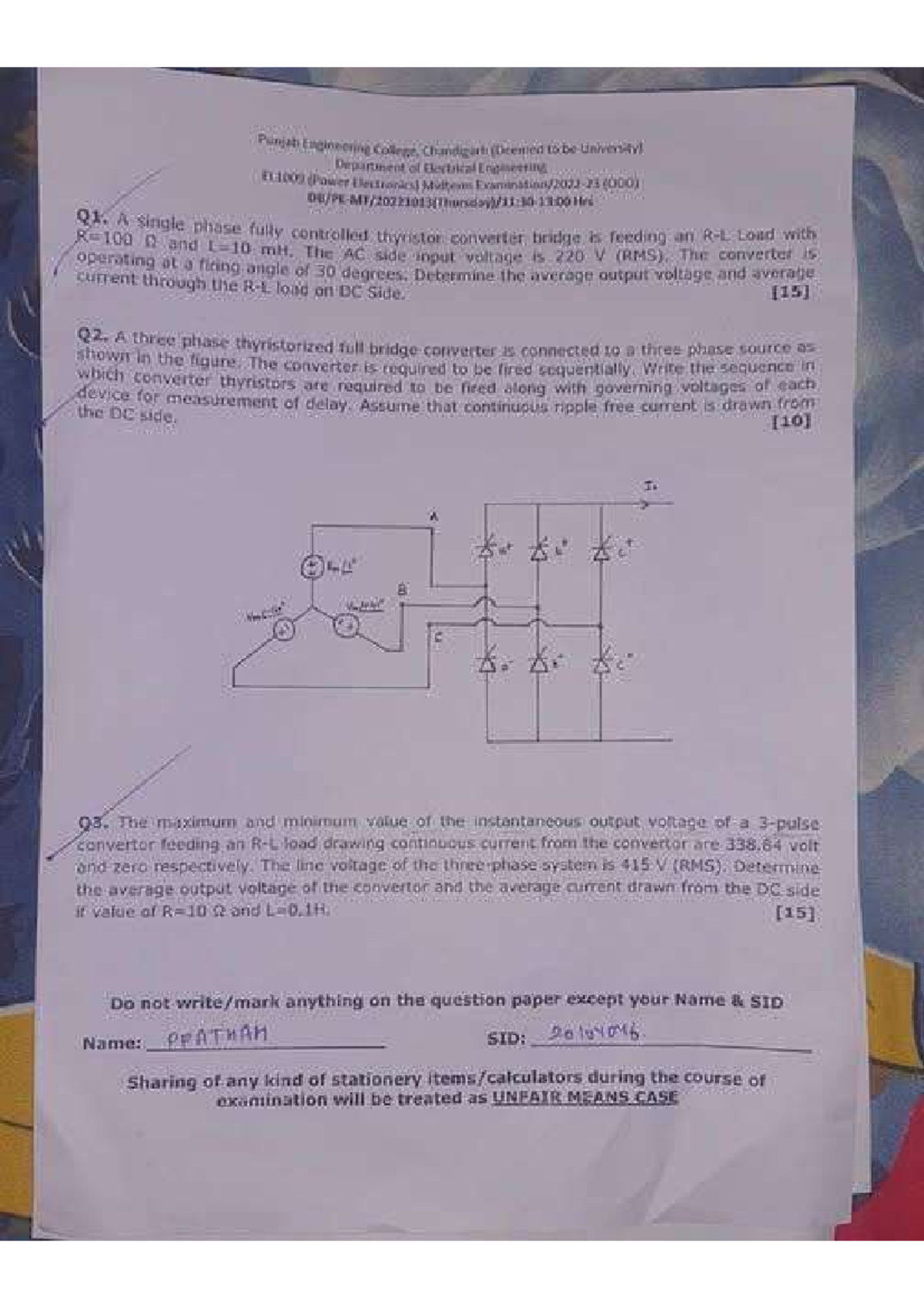 EL1009 Power Electronics Assignment: Thyristor Converter Analysis - Studocu