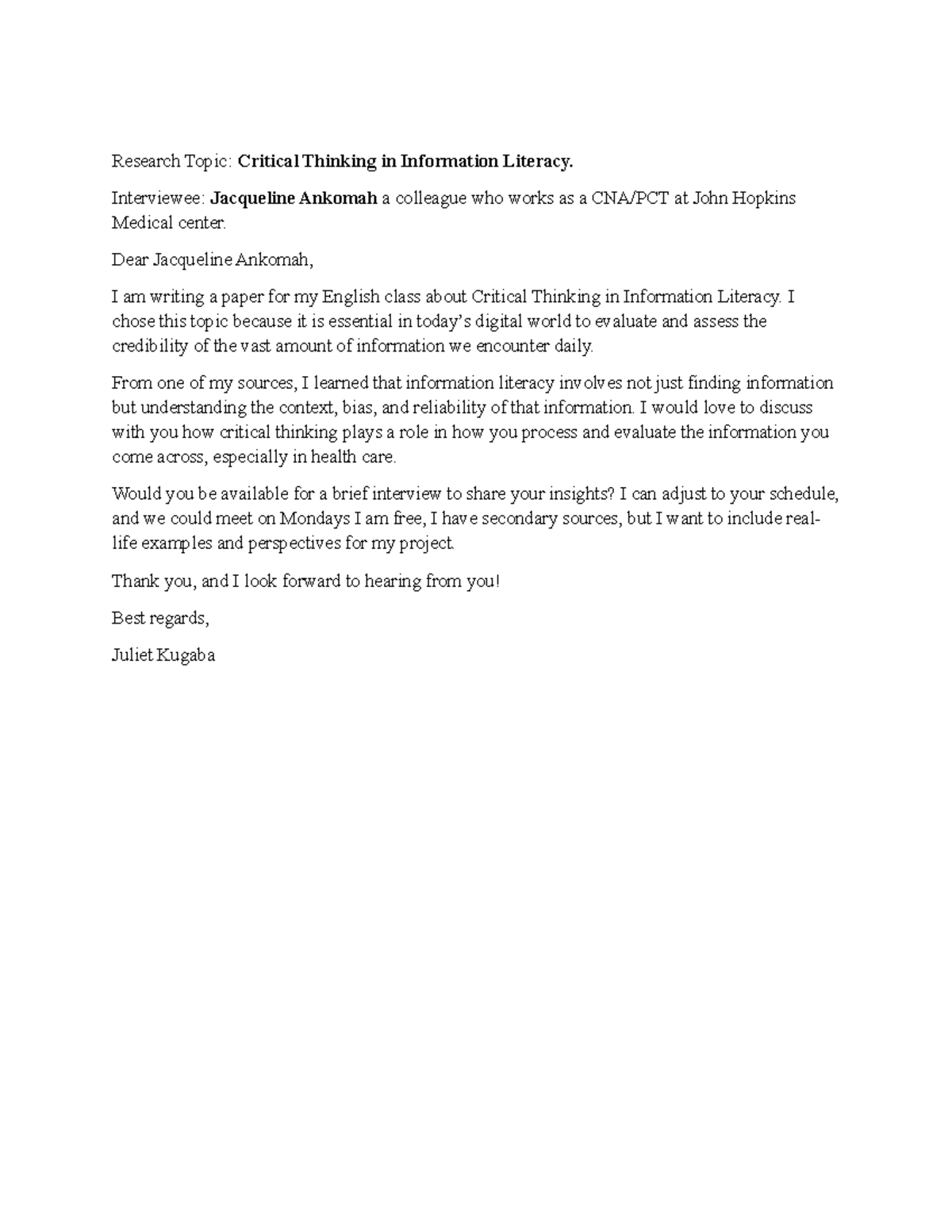 ENG 101: Final Exam - Critical Thinking in Information Literacy ...