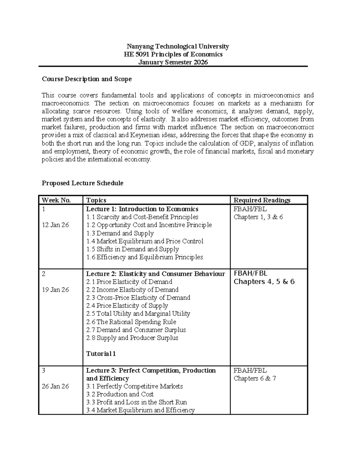 HE 5091 Course Outline: Principles of Economics - Jan 2026 - Studocu