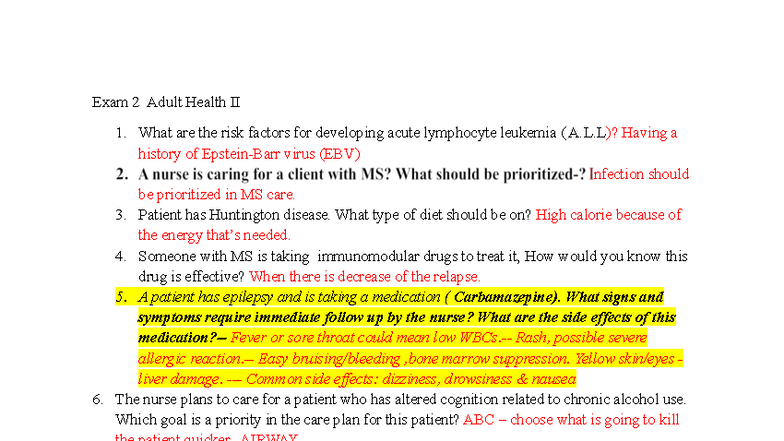 Exam 2 Study Guide for Adult Health II: Key Concepts and Care ...