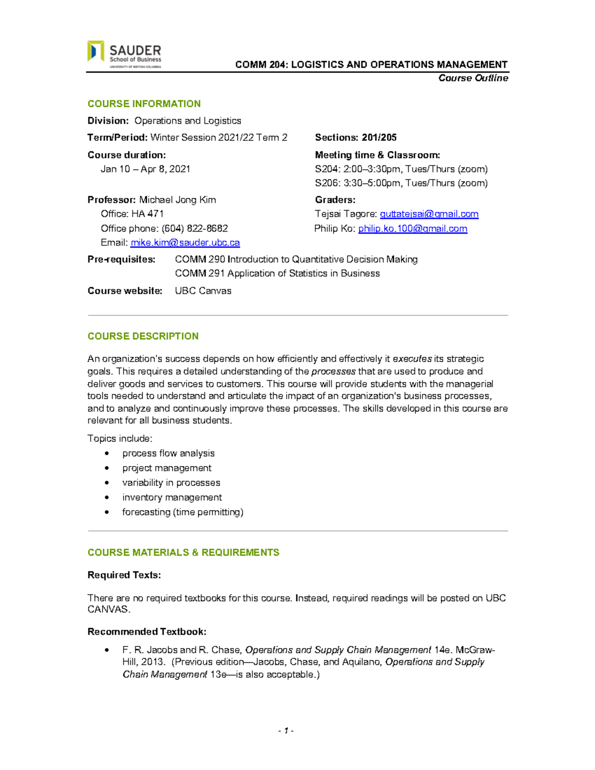 COMM 204 Winter 2021/22 Course Syllabus and Assessment Overview - Studocu