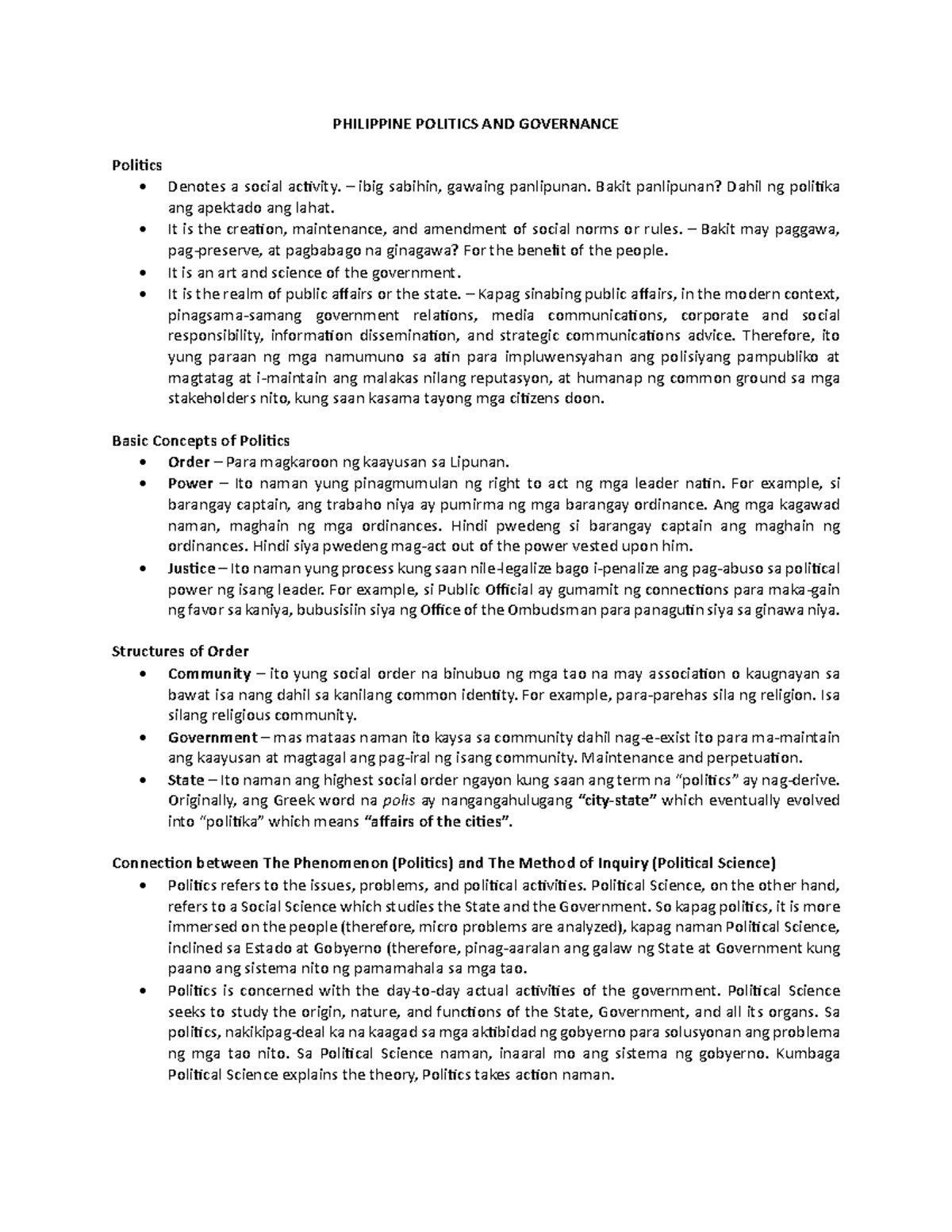 PPG-Review Notes: Key Concepts in Philippine Politics & Governance ...