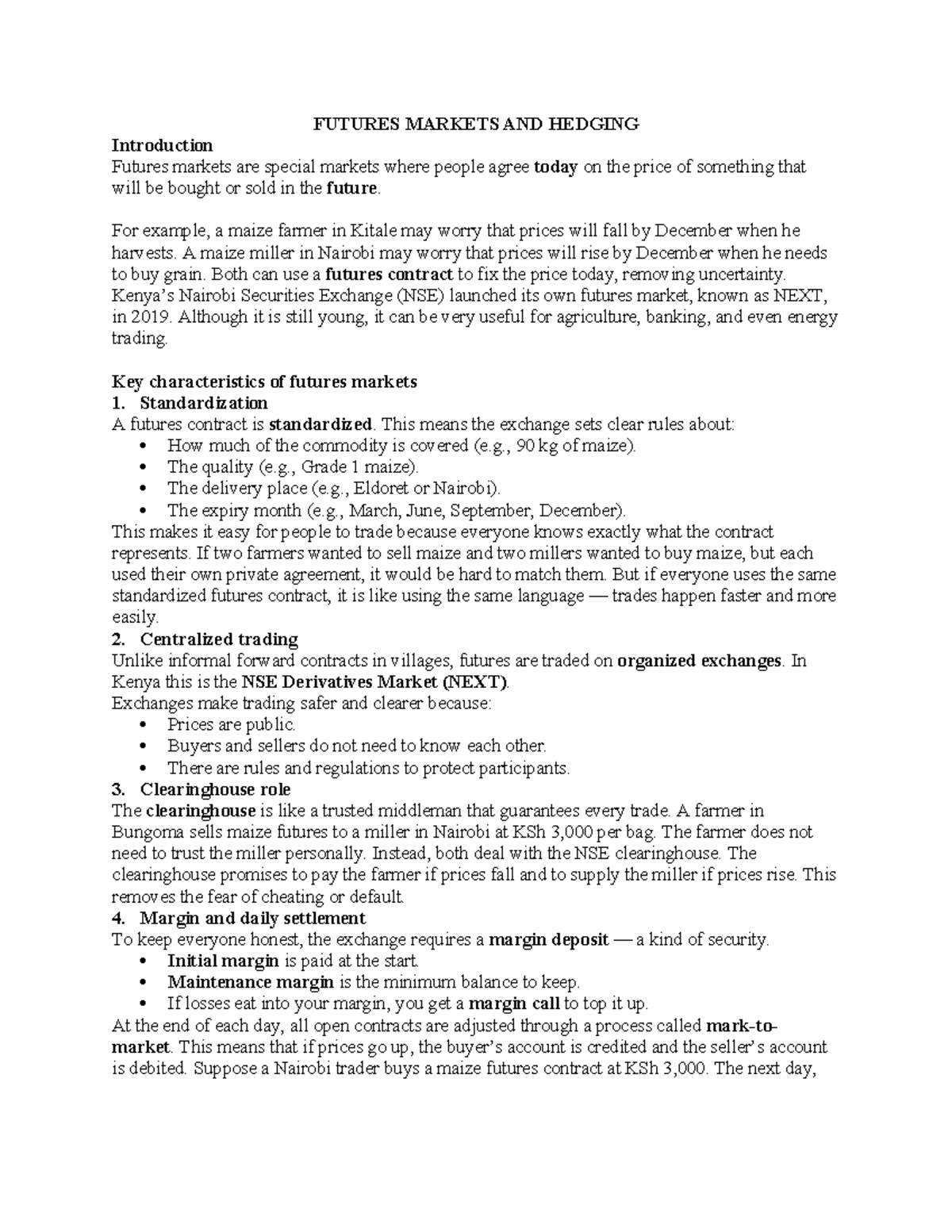 Futures Markets and Hedging: An Overview of Strategies and Roles - Studocu