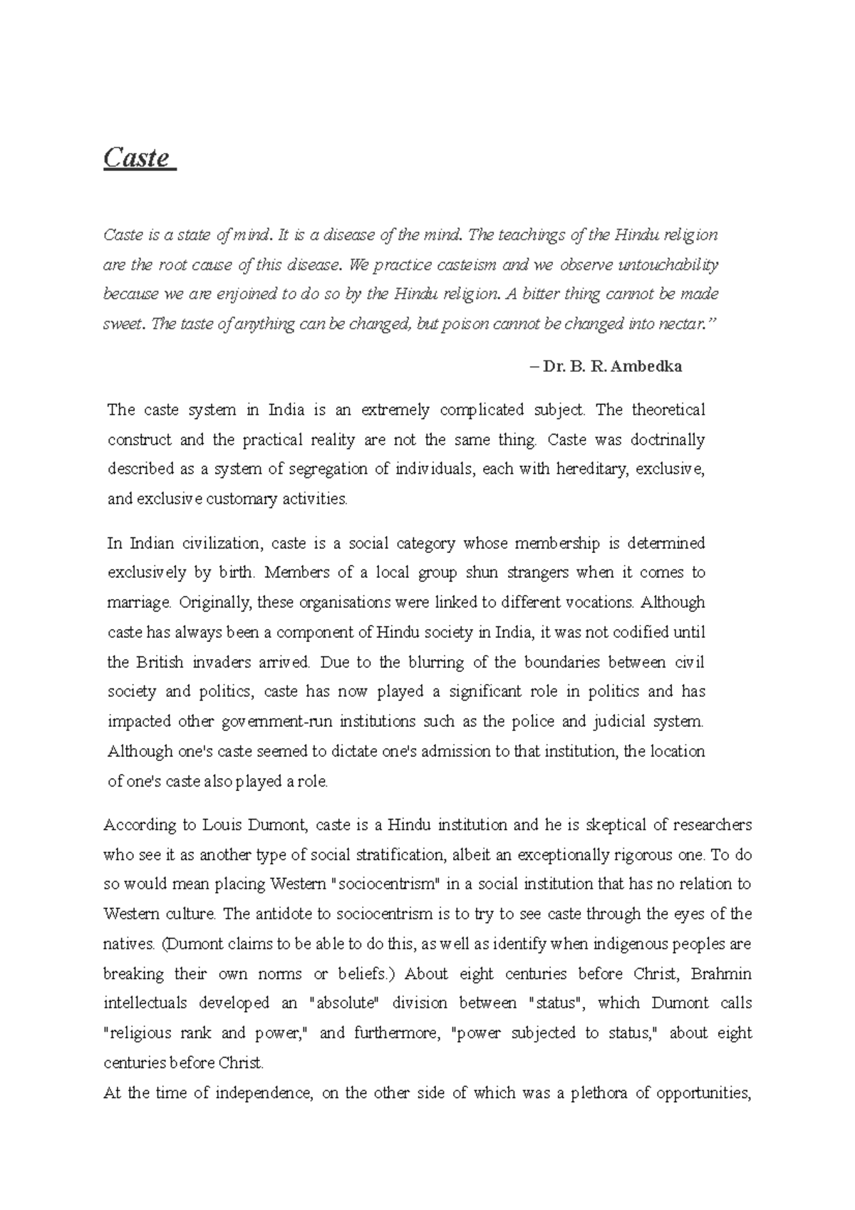 Caste System in India: Analyzing Origins and Social Implications - Studocu