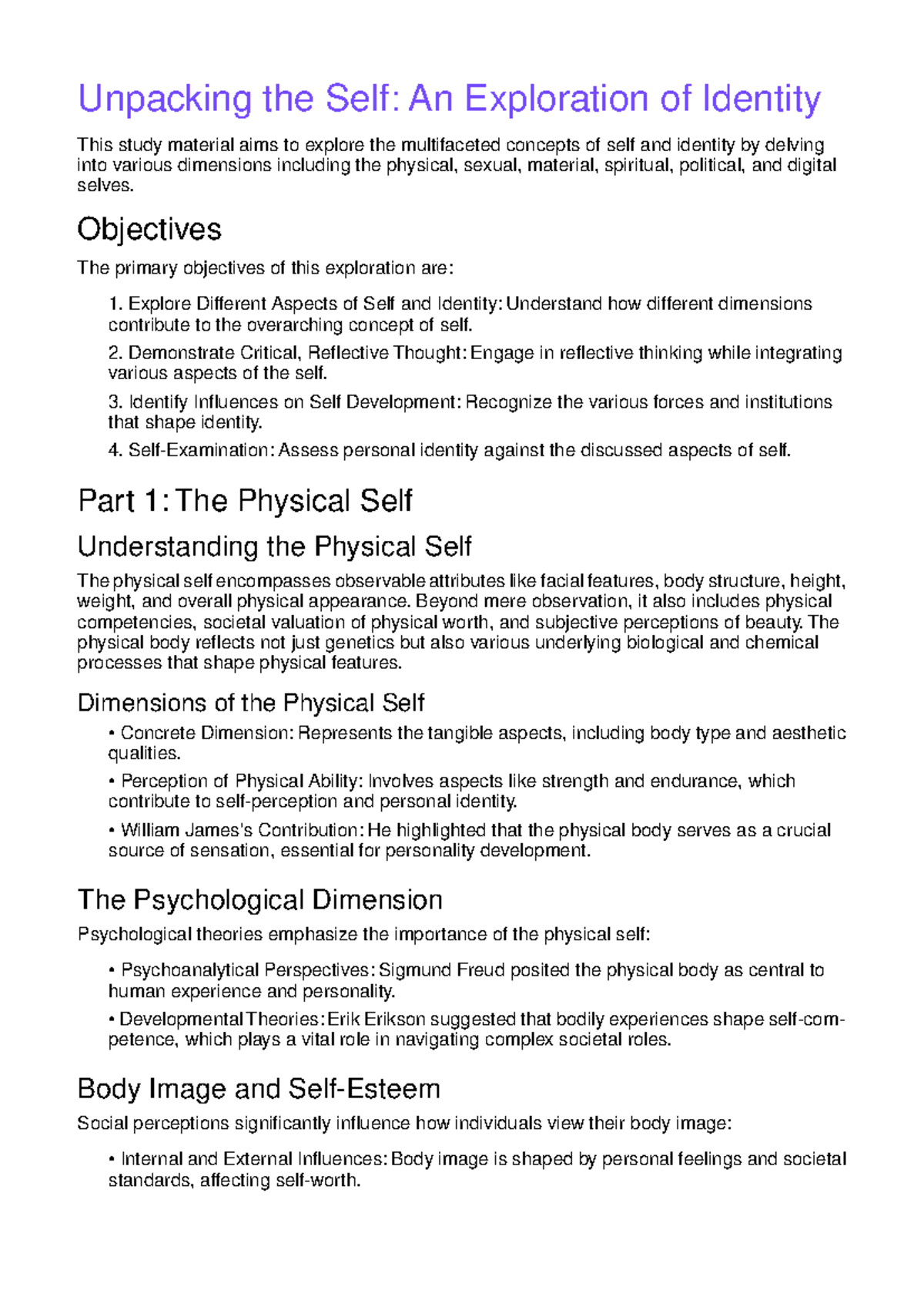 Exploring Physical and Sexual Self in Identity: A Study Guide - Studocu