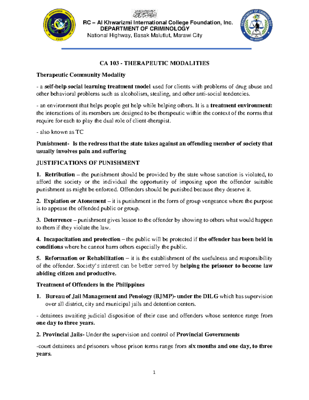 CA 103 - Therapeutic Modalities: Understanding Treatment Approaches in ...