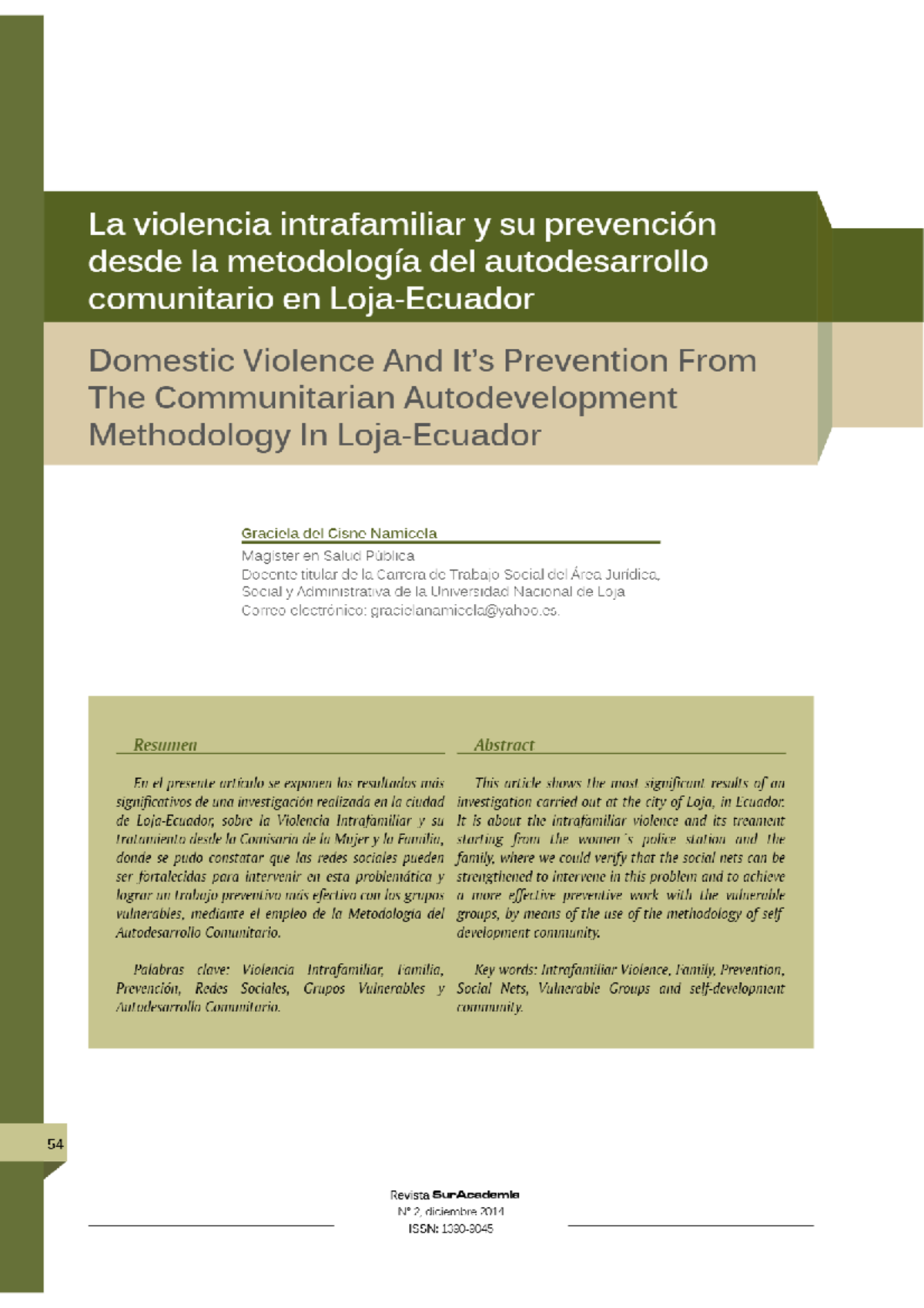 La Violencia Intrafamiliar y su Prevención: Metodología de ...
