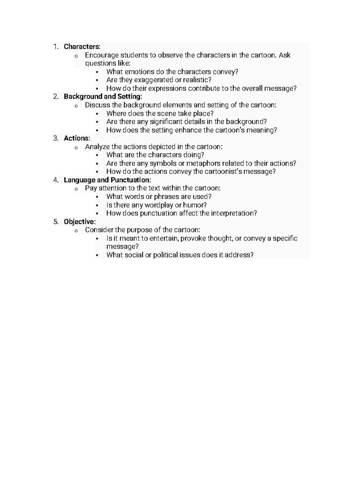 Cartoon Analysis Guidelines for Character Emotions & Symbols - Studocu