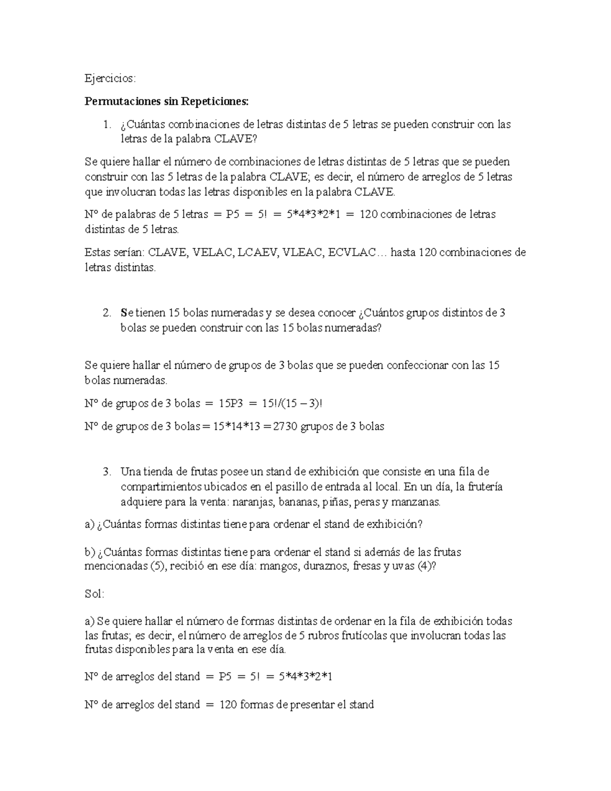 Ejercicios de Permutaciones y Combinaciones Matemáticas - Studocu