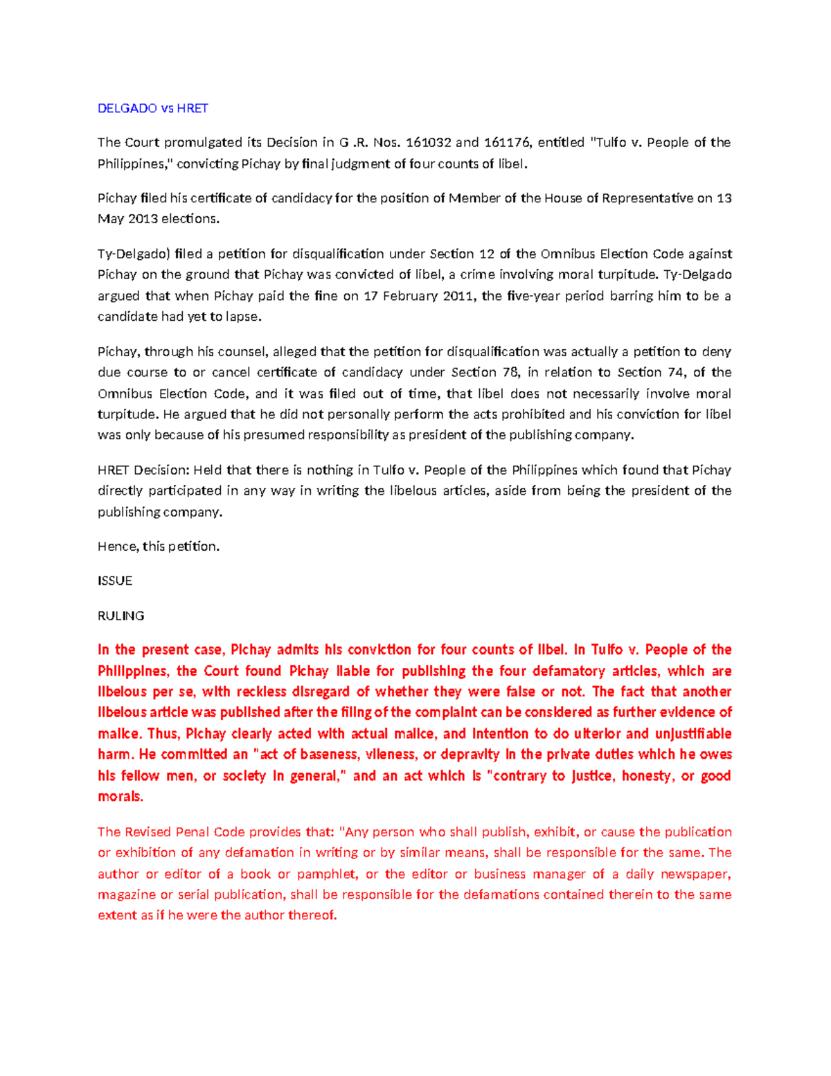 Libel Case 023220: Key Notes and Court Rulings on Reckless Imprudence ...