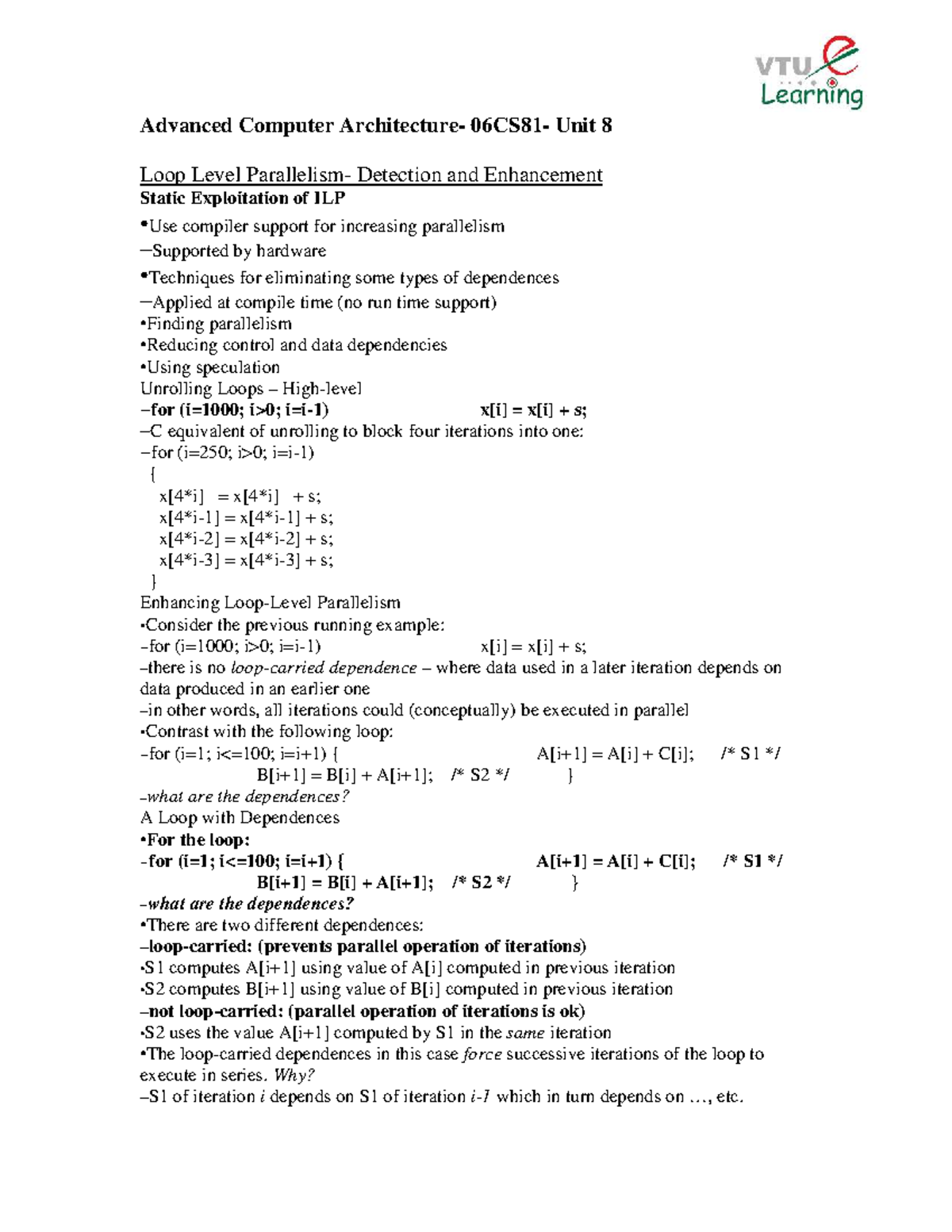 Advanced Computer Science Unit 8: Loop Level Detection & ILP ...
