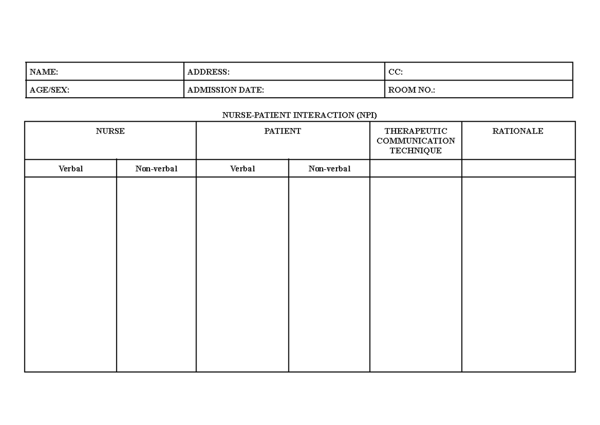 NPI Temlate - Template - Nursing - NAME: ADDRESS: CC: AGE/SEX ...