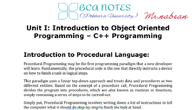 LCJBCA NOTES DD: Intro to OOP & Procedural Programming Concepts - Studocu