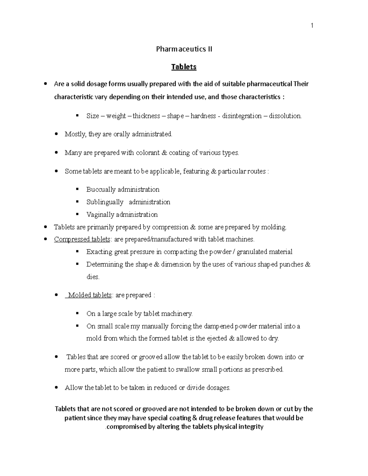 Pharmaceutics II: Tablets - Lecture Notes 2 Overview and Insights - Studocu