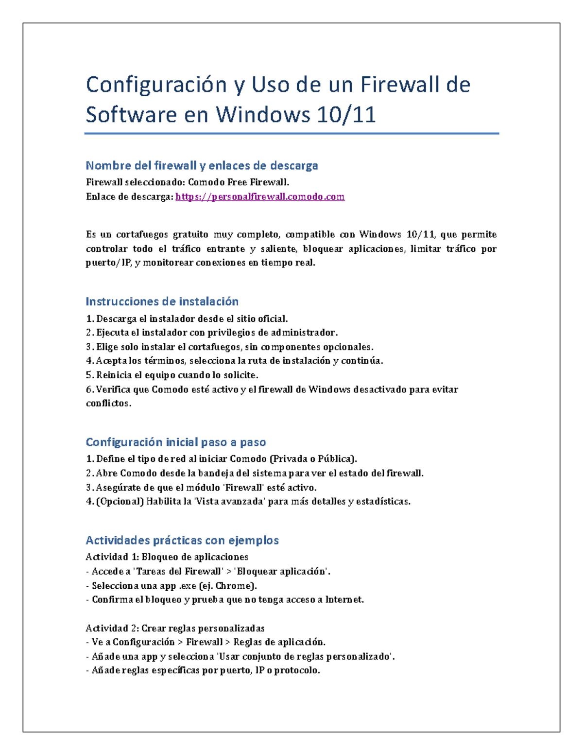 Práctica de Configuración de Firewall SW - Apuntes - Studocu