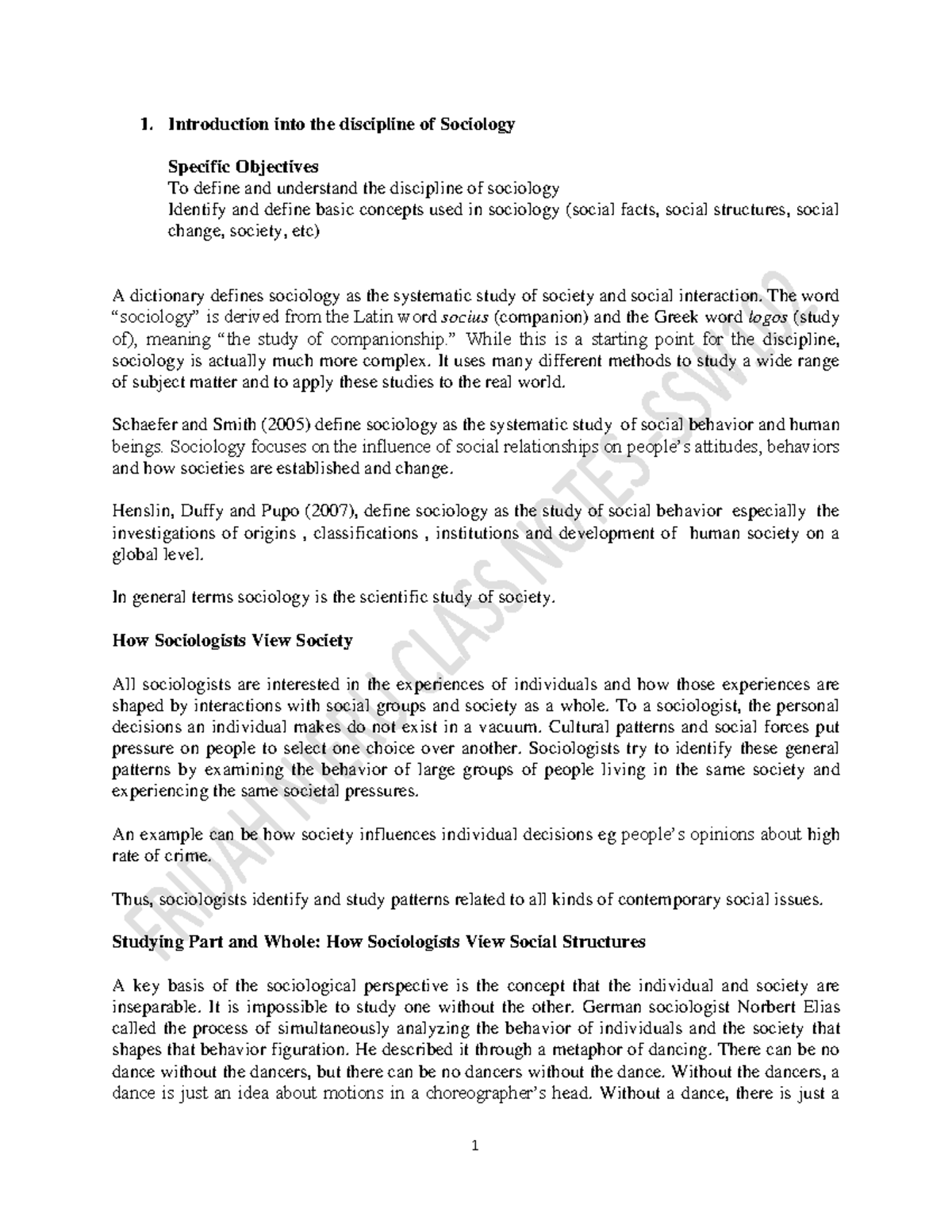 SSW102 - Intro to Sociology: Class Notes on Key Concepts and Theories ...