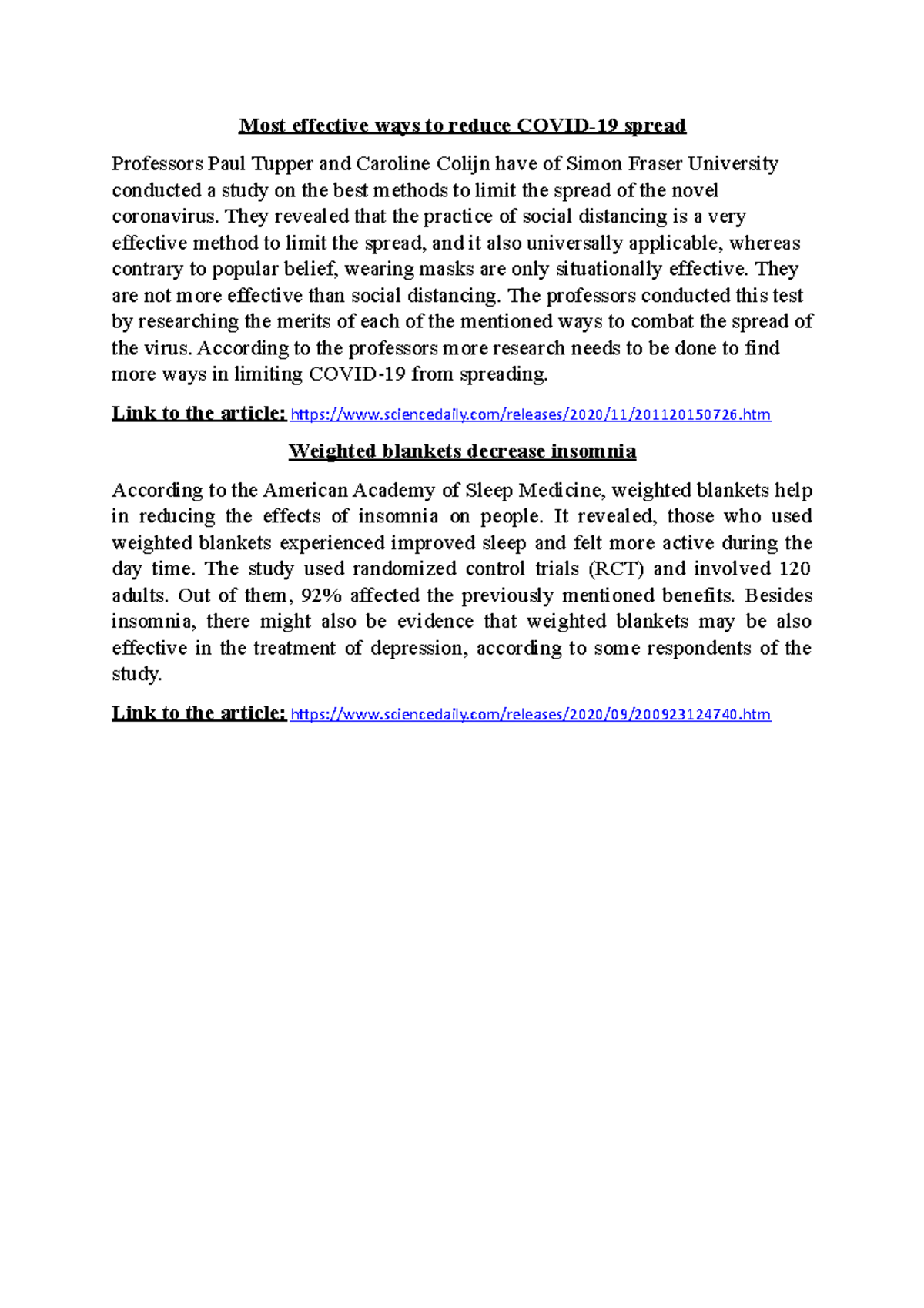 100 Words Summaries- WEEK 9 - Most effective ways to reduce COVID-19 ...
