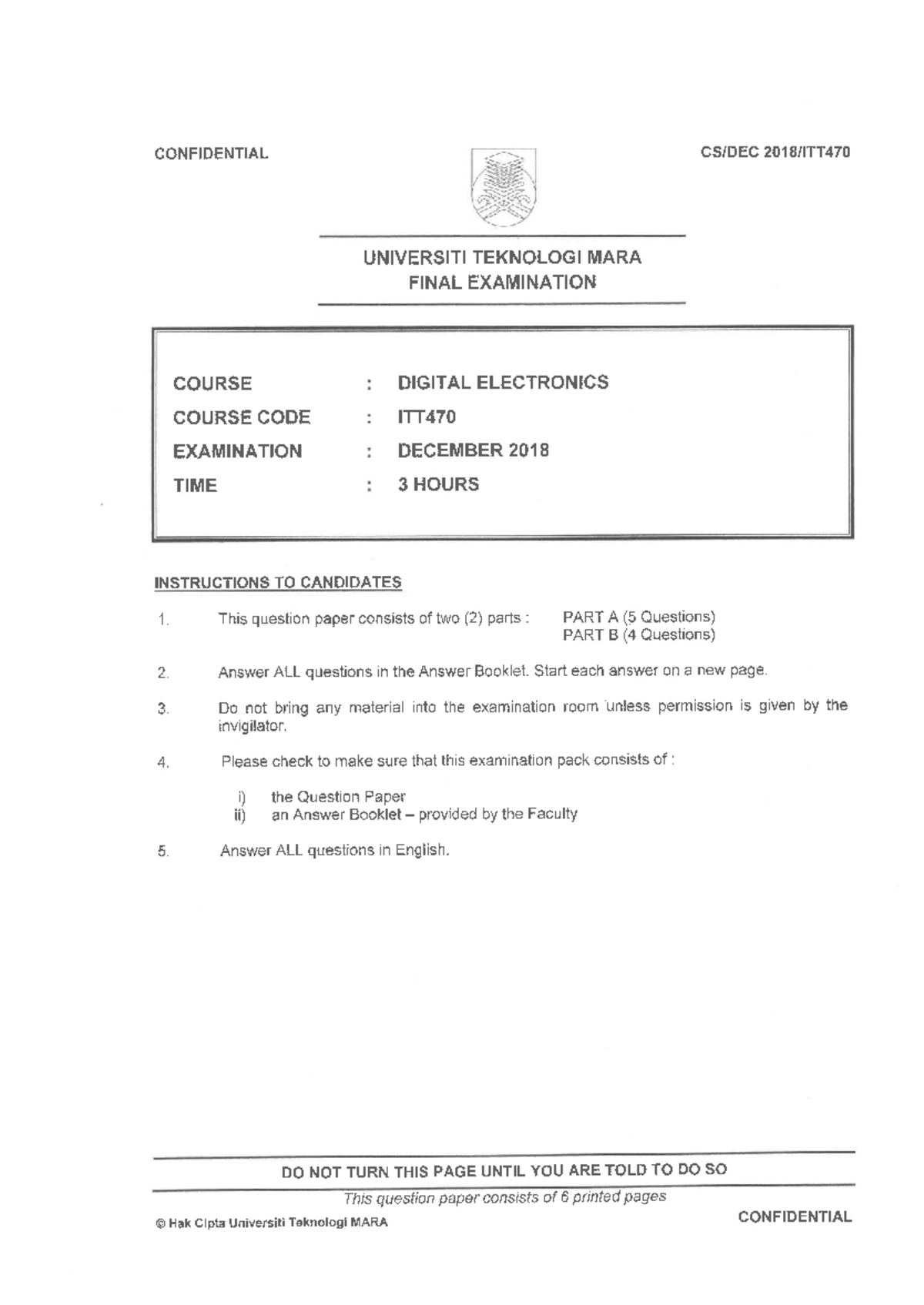 ITT470 Final Exam Dec 2018 - Digital Electronics Question Paper - Studocu
