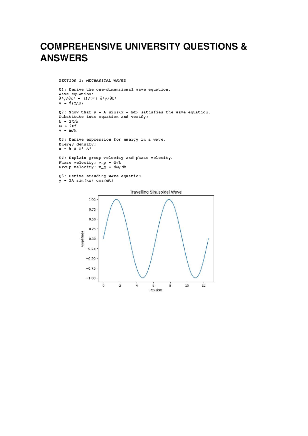 Advanced Waves and Optics QA: Mechanical Waves & Diffraction - Studocu