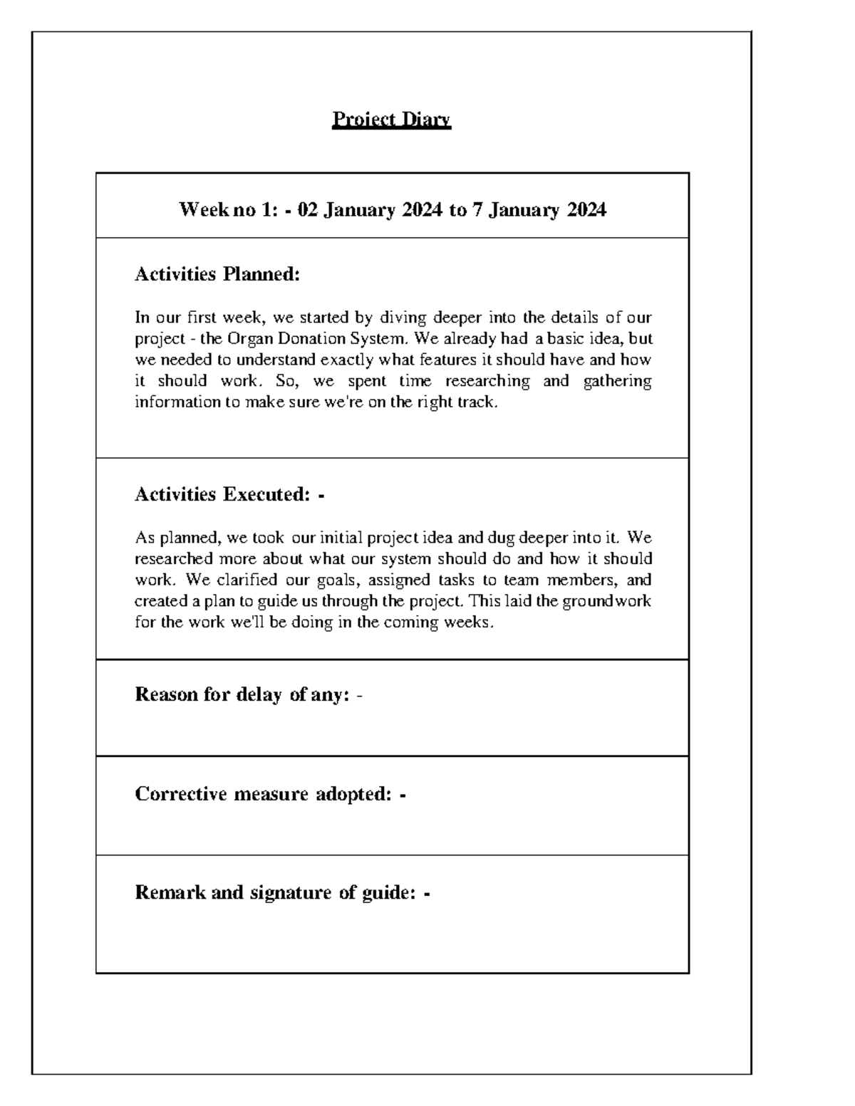 Final Project Diary: Organ Donation System Development (Weeks 1-14 ...