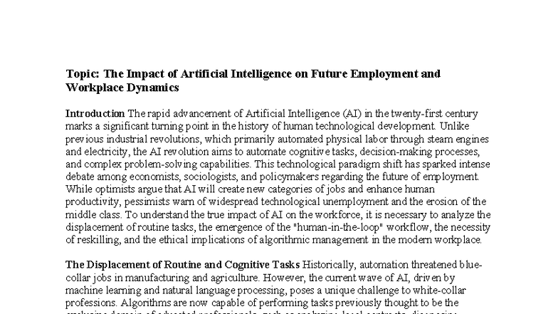 The Impact of AI on Employment: Future Dynamics & Reskilling - Studocu