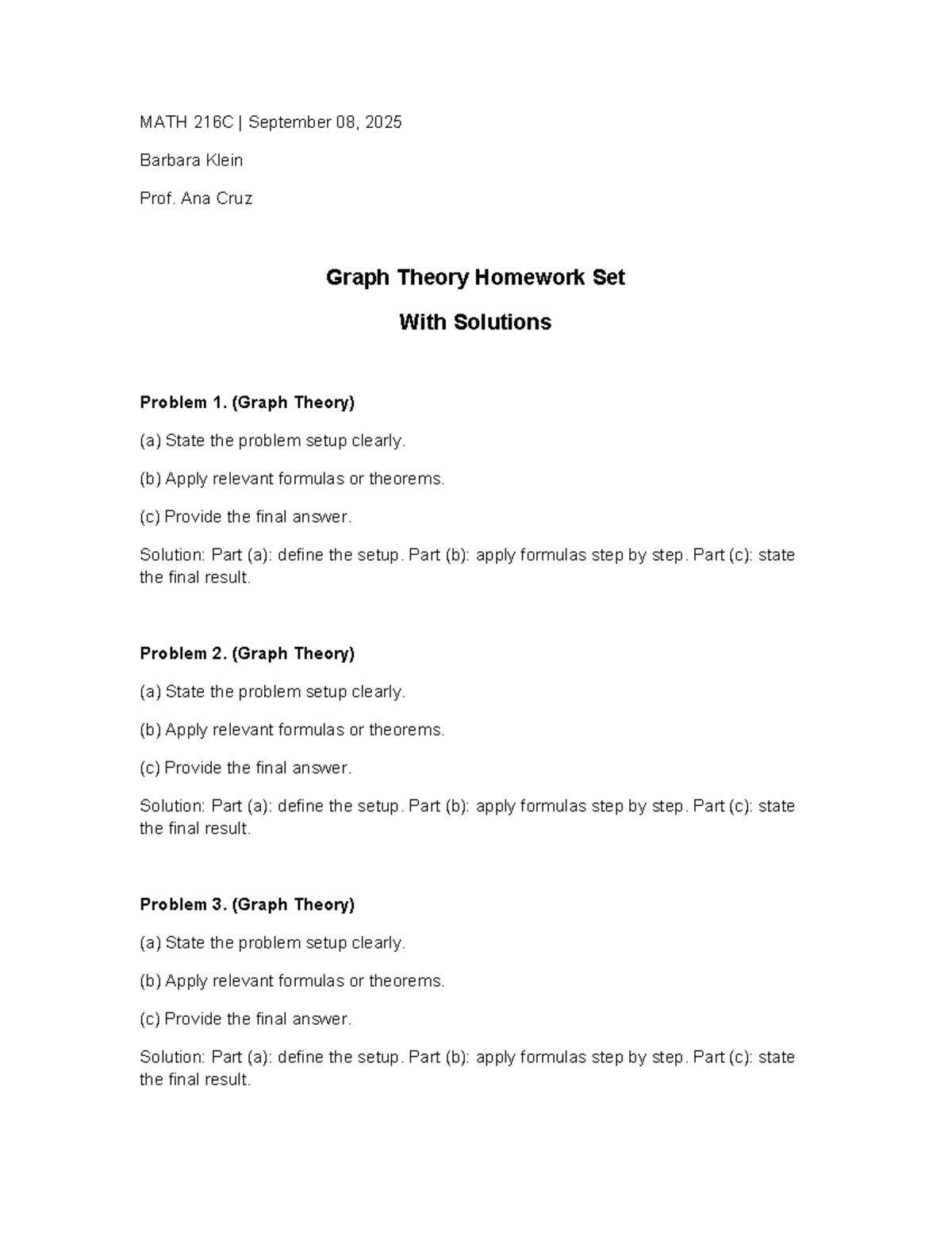 MATH 216C Graph Theory Homework Solutions - Spring 2025 - Studocu
