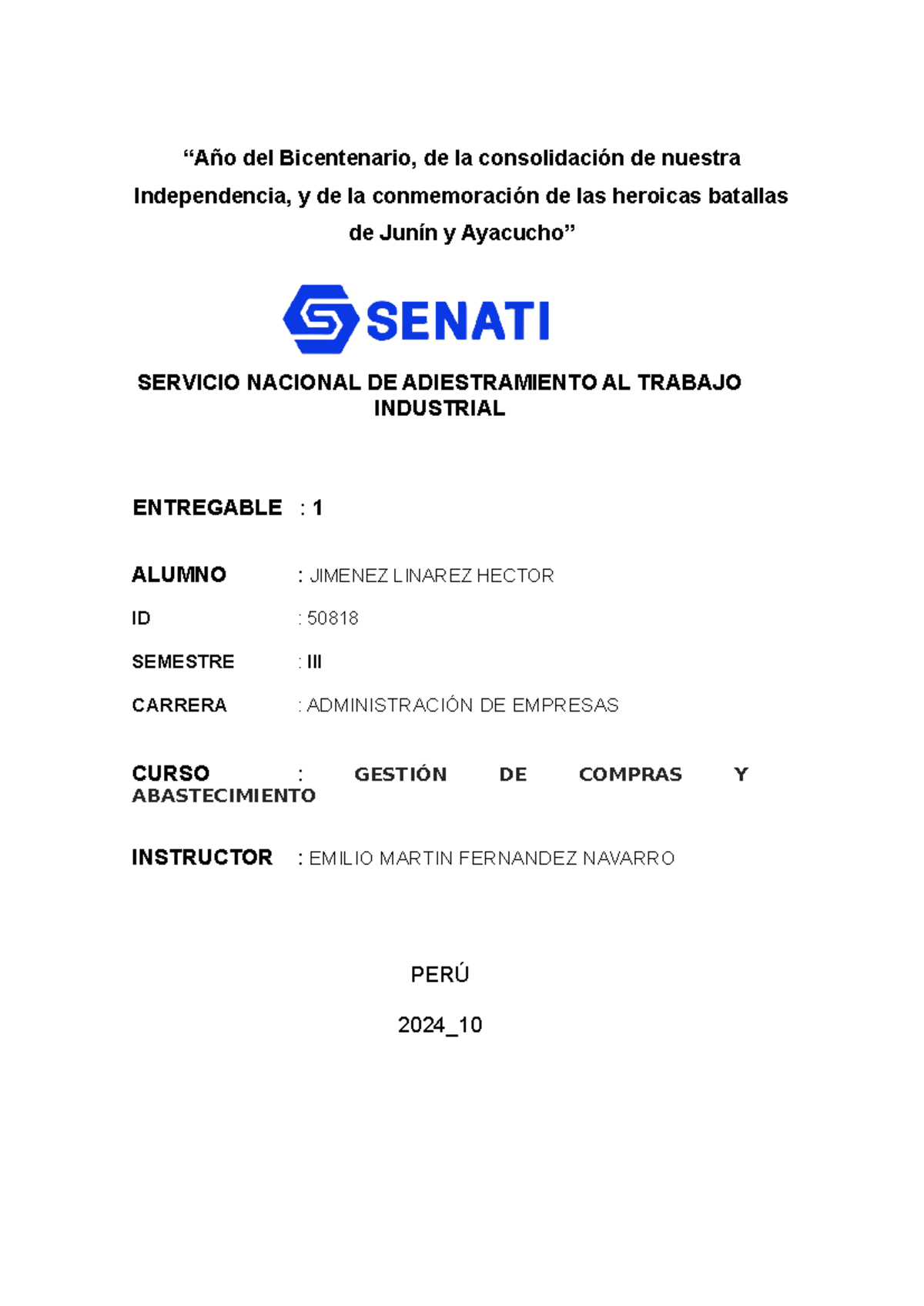 Entregable 01: Gestión de Compras y Abastecimiento - Sem III 2024 - Studocu