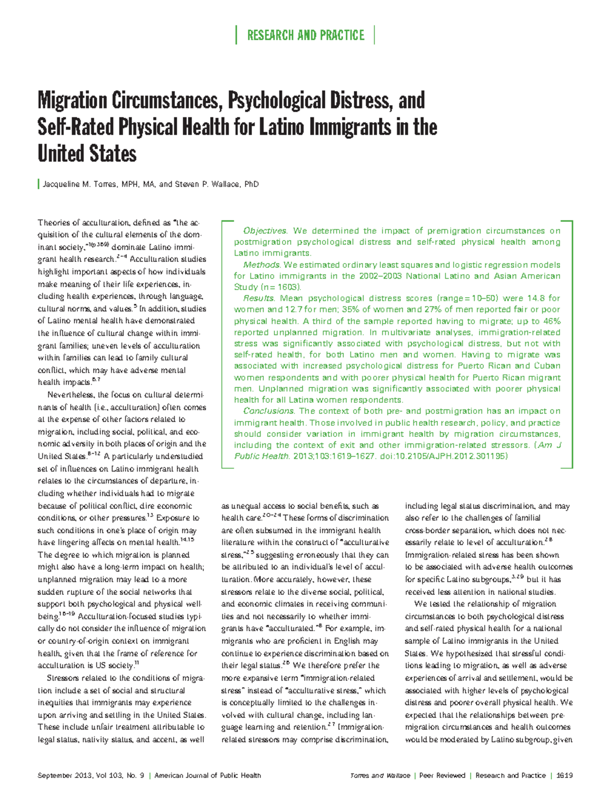 Migration circumstances and health outcomes for Latino immigrants in ...