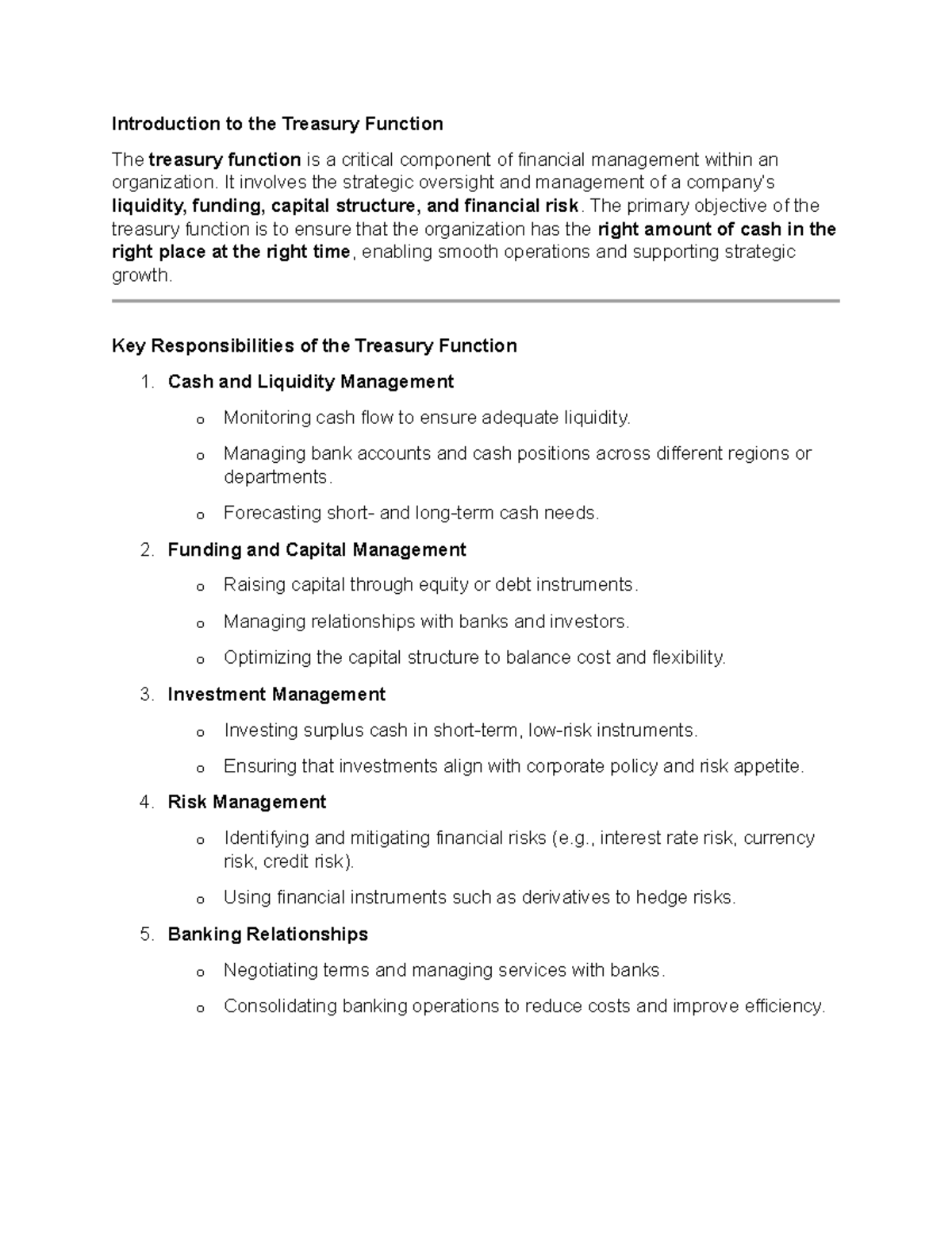 Chapter 9: Overview of the Treasury Function and ALM (FA51F55D) - Studocu