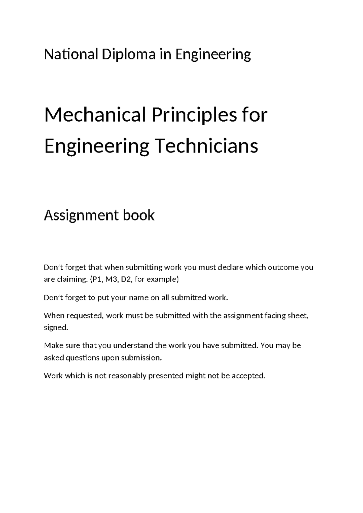 Level 3 Mechanical Principles - National Diploma in Engineering ...