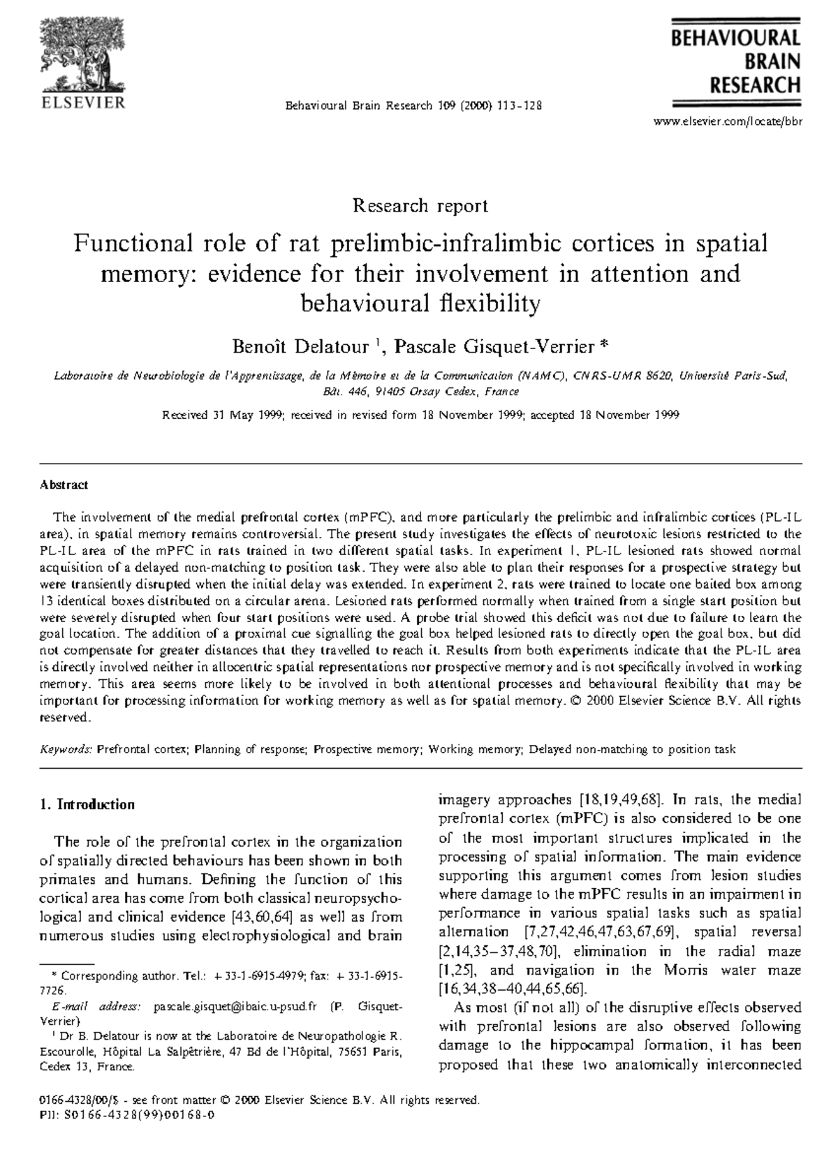 Functional Role of Rat Prelimbic-Infralimbic Cortices in Spatial Memory ...