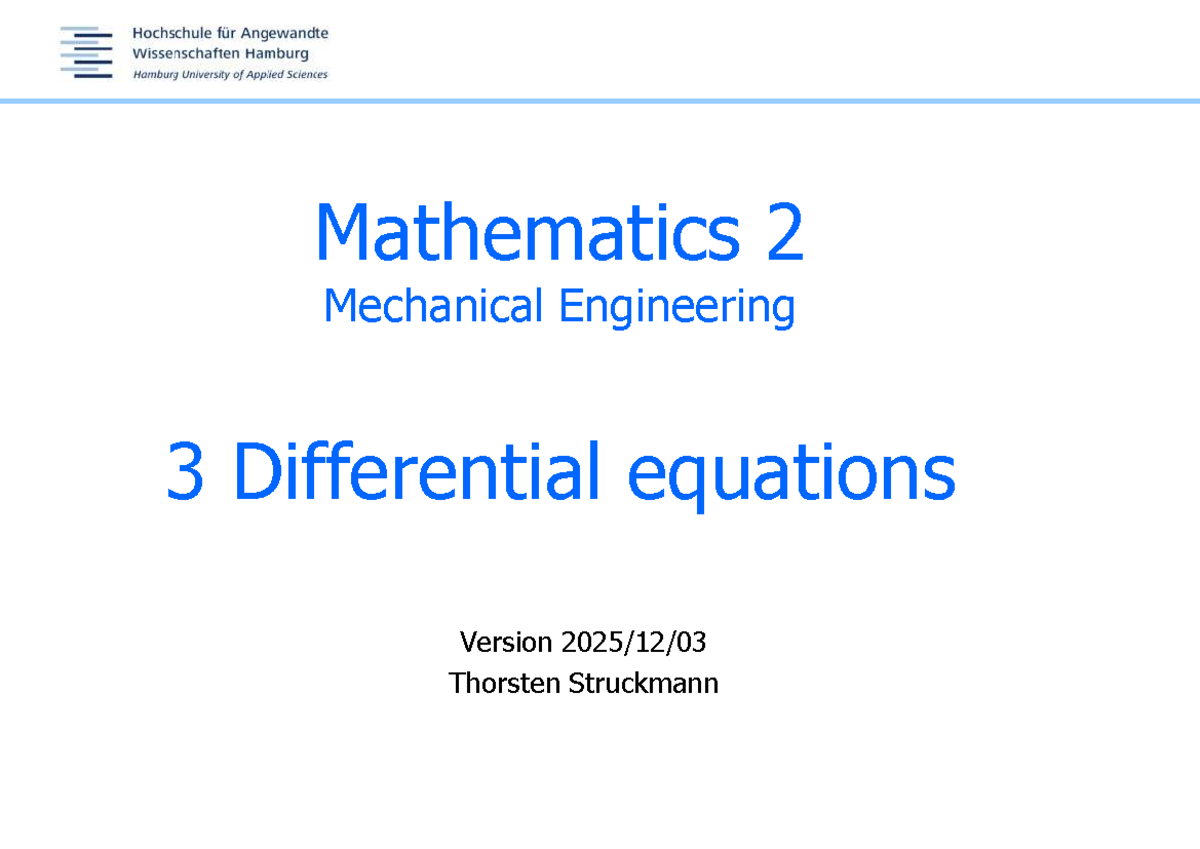 Mathematics 2 ME 3 Differential Equations Lecture Notes - Studocu