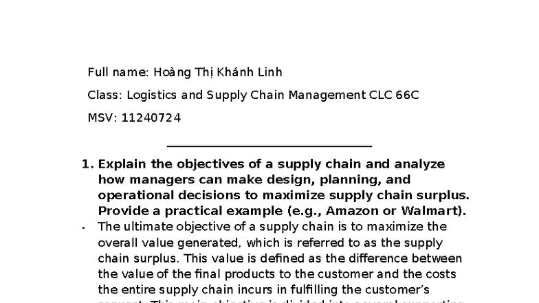 Supply Chain Management Strategies: CLC 66C Insights and Examples - Studocu