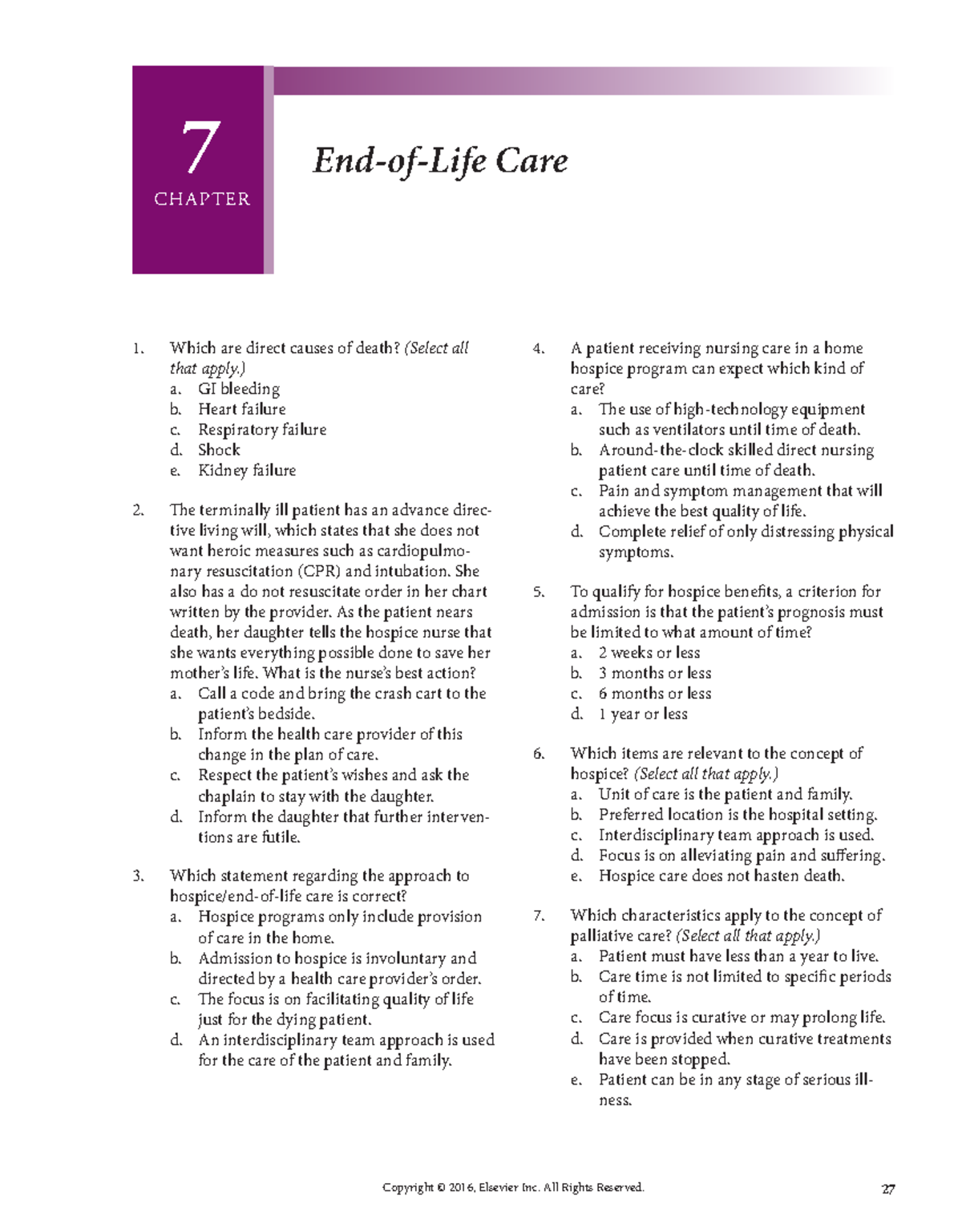 Med Surg Study Guide - End-of-Life Care Lecture Notes - Studocu