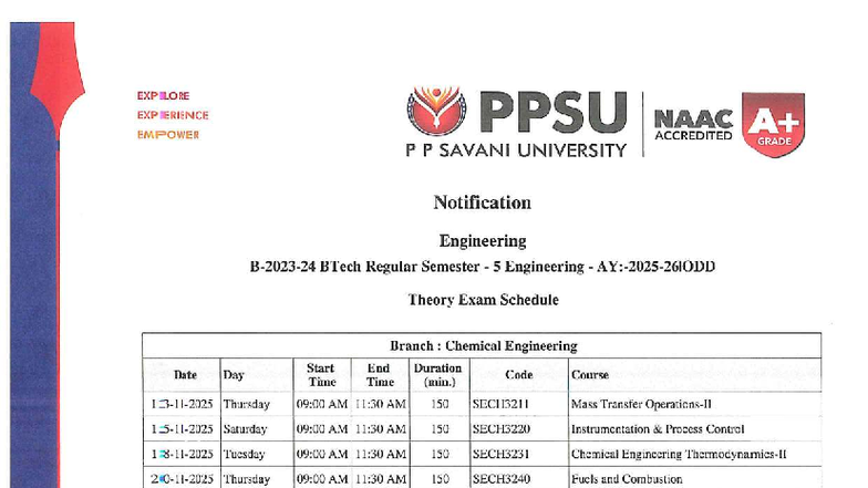BTech Regular Semester Exam Schedule - Engineering Theory - Studocu